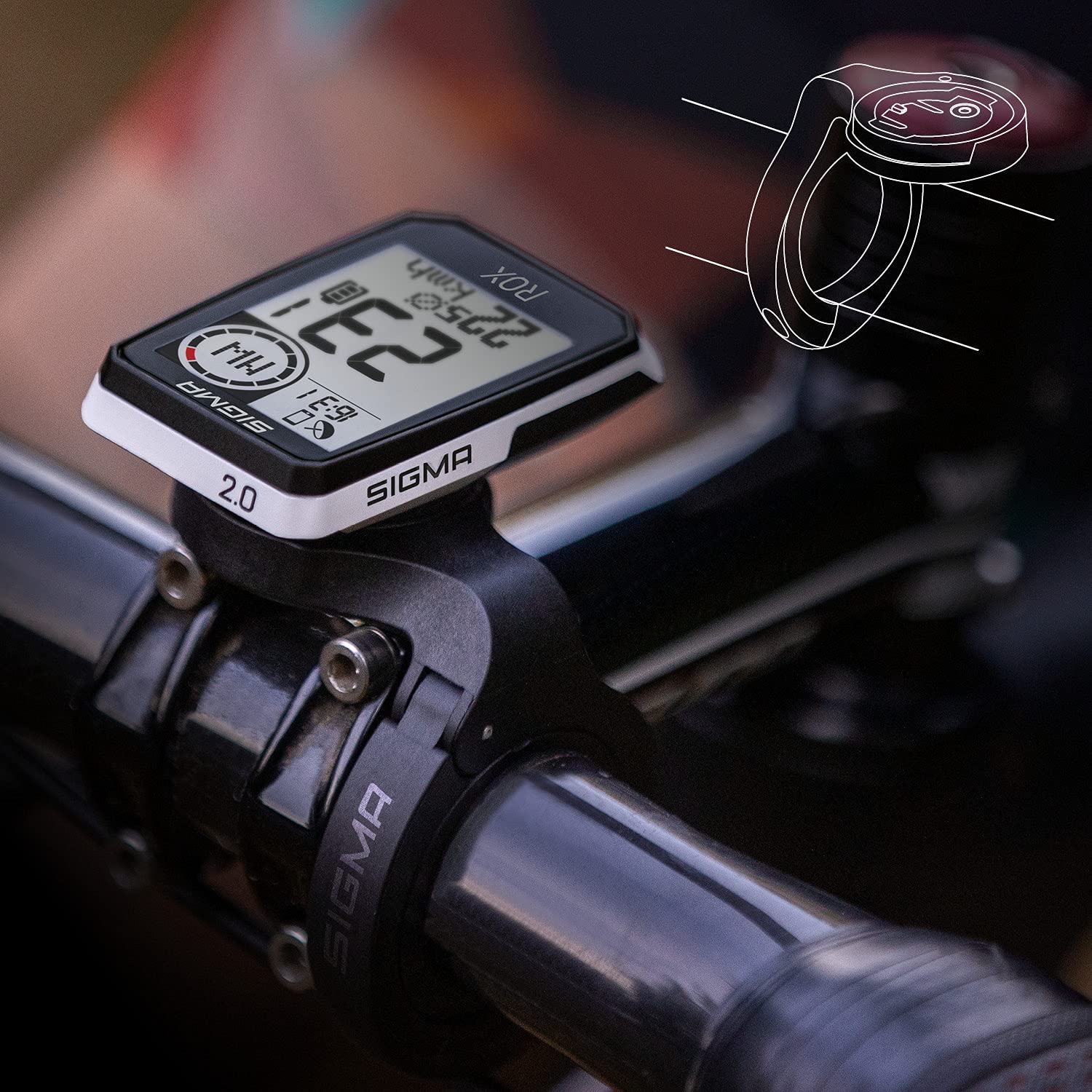 SIGMA ROX 2.0 White Top Mount Set | Navigazione GPS Outdoor per uso puramente esterno | GPS-Fahrradcomputer & Navigation inkl. OVERCLAMP Butler