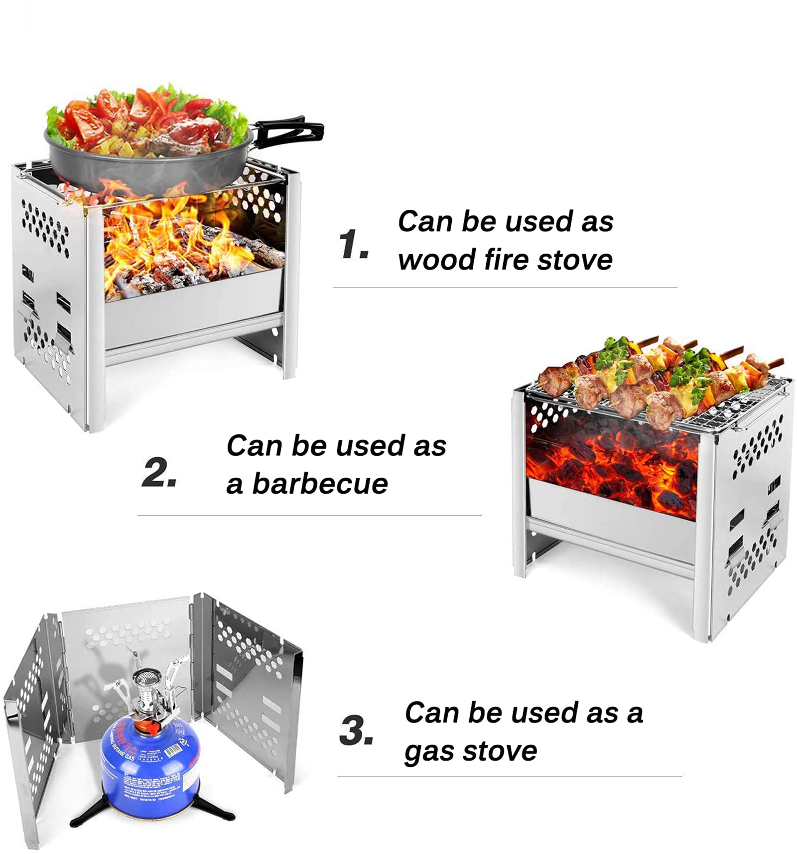 Przenośny grill ze stali nierdzewnej z wędzarką na węgiel drzewny, na kemping, piknik piesze wycieczki, impreza kuchenna, 7,8 x 6,1 x 7 cala