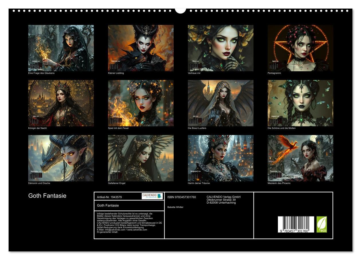 Goth Fantasie (hochwertiger Premium Wandkalender 2026 DIN A2 quer), Kunstdruck in Hochglanz: Fantasiebilder von Gothic Schönheiten (CALVENDO Menschen)