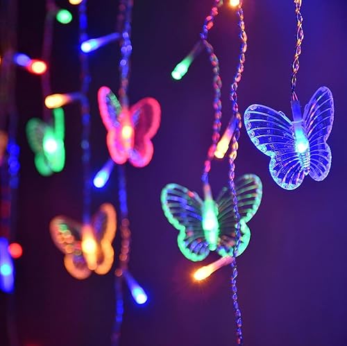 Vista 36 de Butterfly Curtain Lights 13ft 96 LED Twinkle Fairy Lights 8 Modes String Lights with Remote, Butterfly Hanging Decoration for Bedroom Dorm Wall