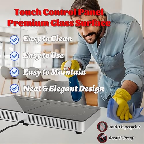 Miniatura 5 de Weceleh Placa de cocción de inducción doble portátil, 2 quemadores, placa de inducción de dos quemadores, estufa de placa caliente para encimera,