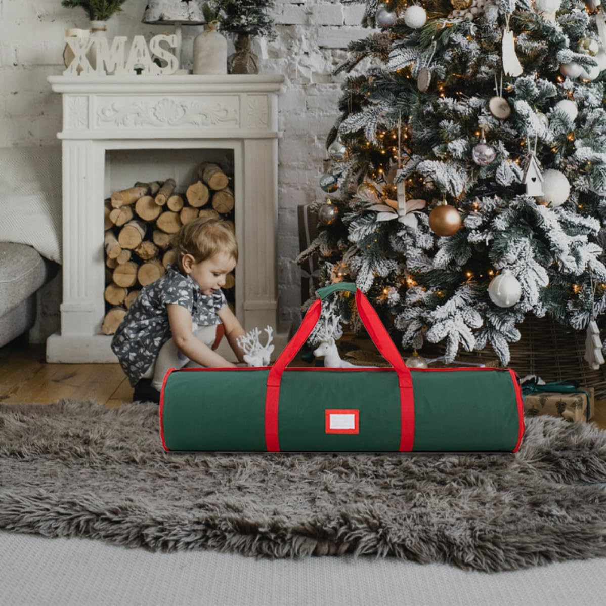 Wrapping Paper Organizer Christmas Paper Storage Bag with Handles