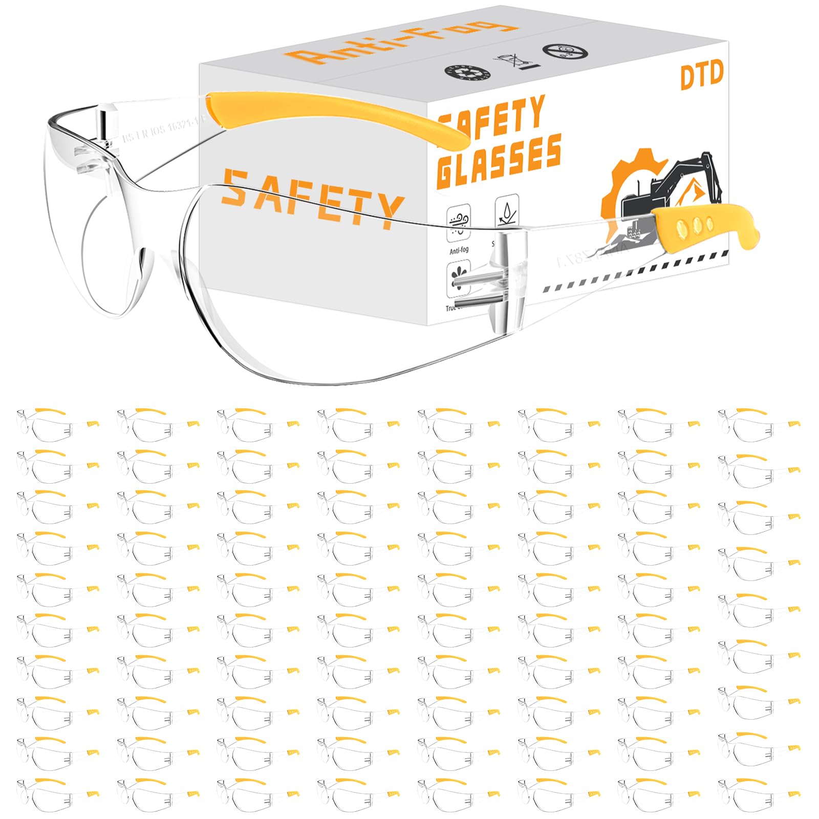 DTD Clear Safety Glasses for Work Anti Fog Clear Lens Impact Resistant 80pc