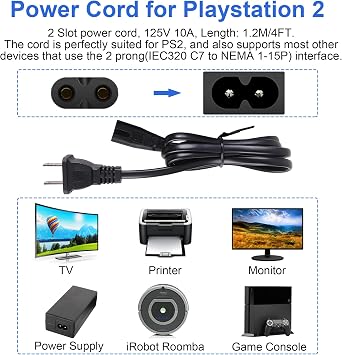Power Cable and AV Cable for CSTESVN PS1 PS2 PS3, AC Power Cable and AV Cable Compatible with PlayStation 1 2 3, 2 Prong Power Supply and Audio Video RCA AV Cable Replacement Set