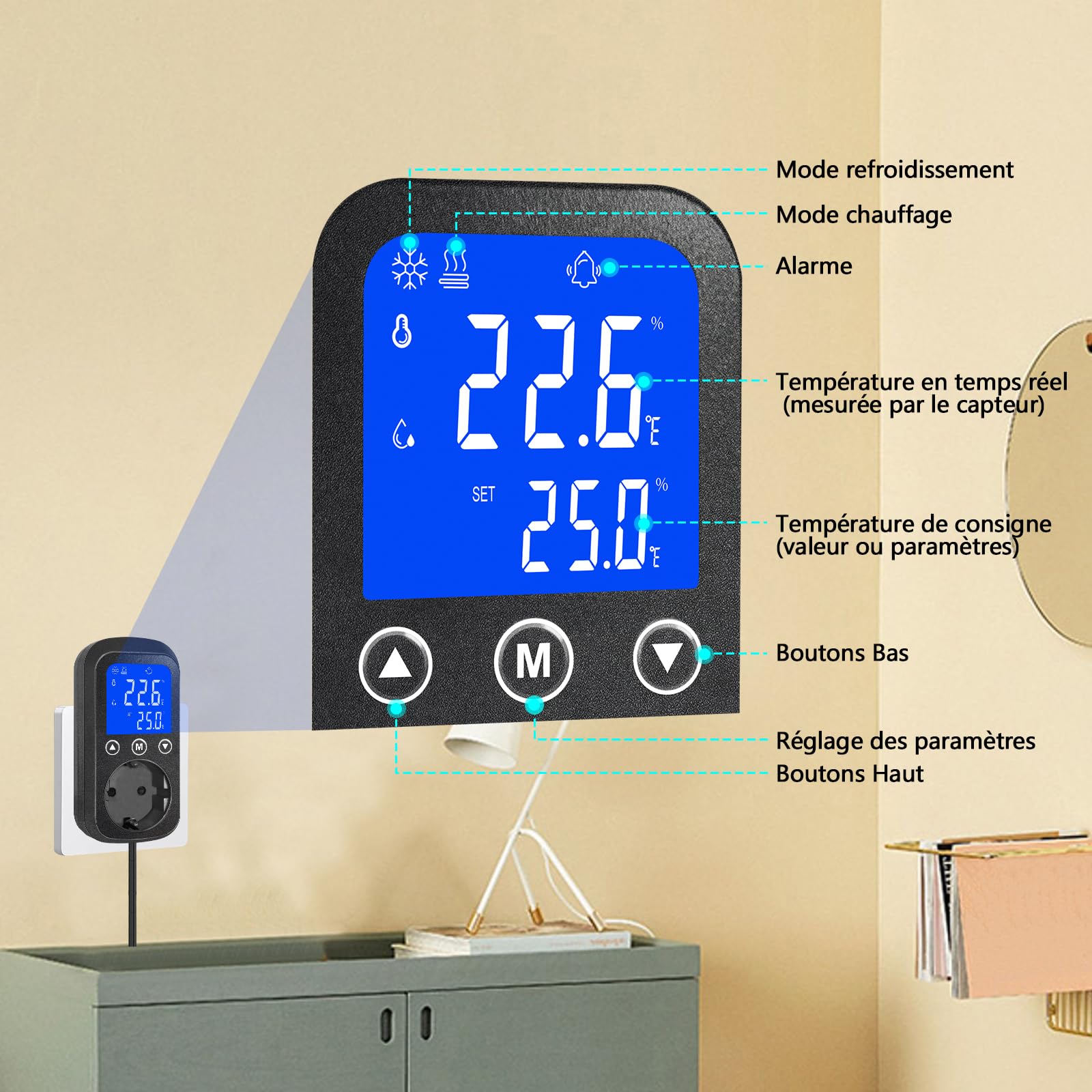 KETOTEK KT2000 Régulateur de température numérique avec capteur étanche, Prise pour Thermostat de Chauffage et de Refroidissement, pour Aquariums,terrariums,Greenhouse,vivariums,Reptiles