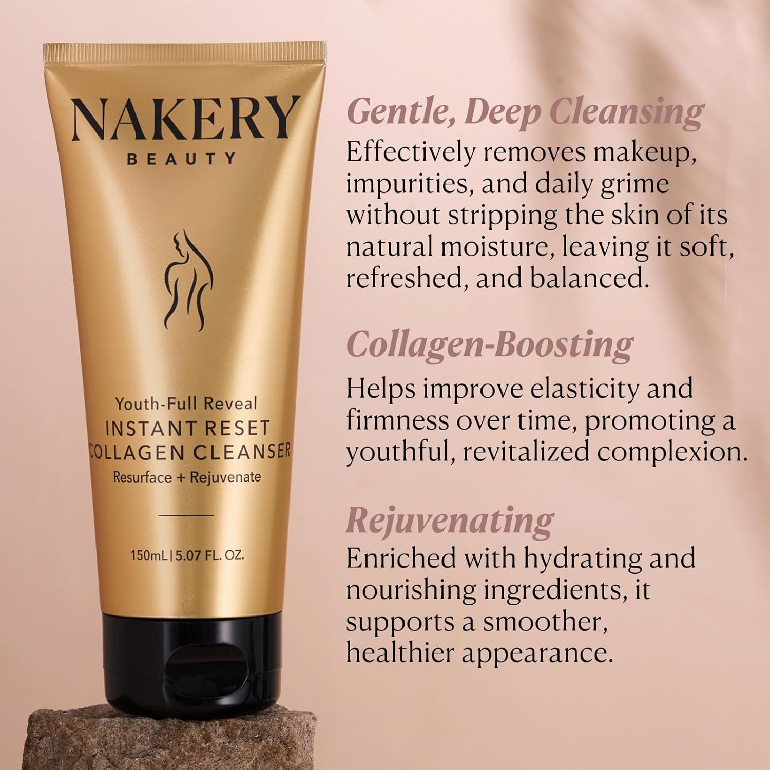 Nakery Face Cleanser for Women, Youth Revealer Facial Wash with Collagen, 10-in-1 Exfoliating Moisturizer for Dry and Textured Skin, Hydrating Formula for Smooth Plump Complexion