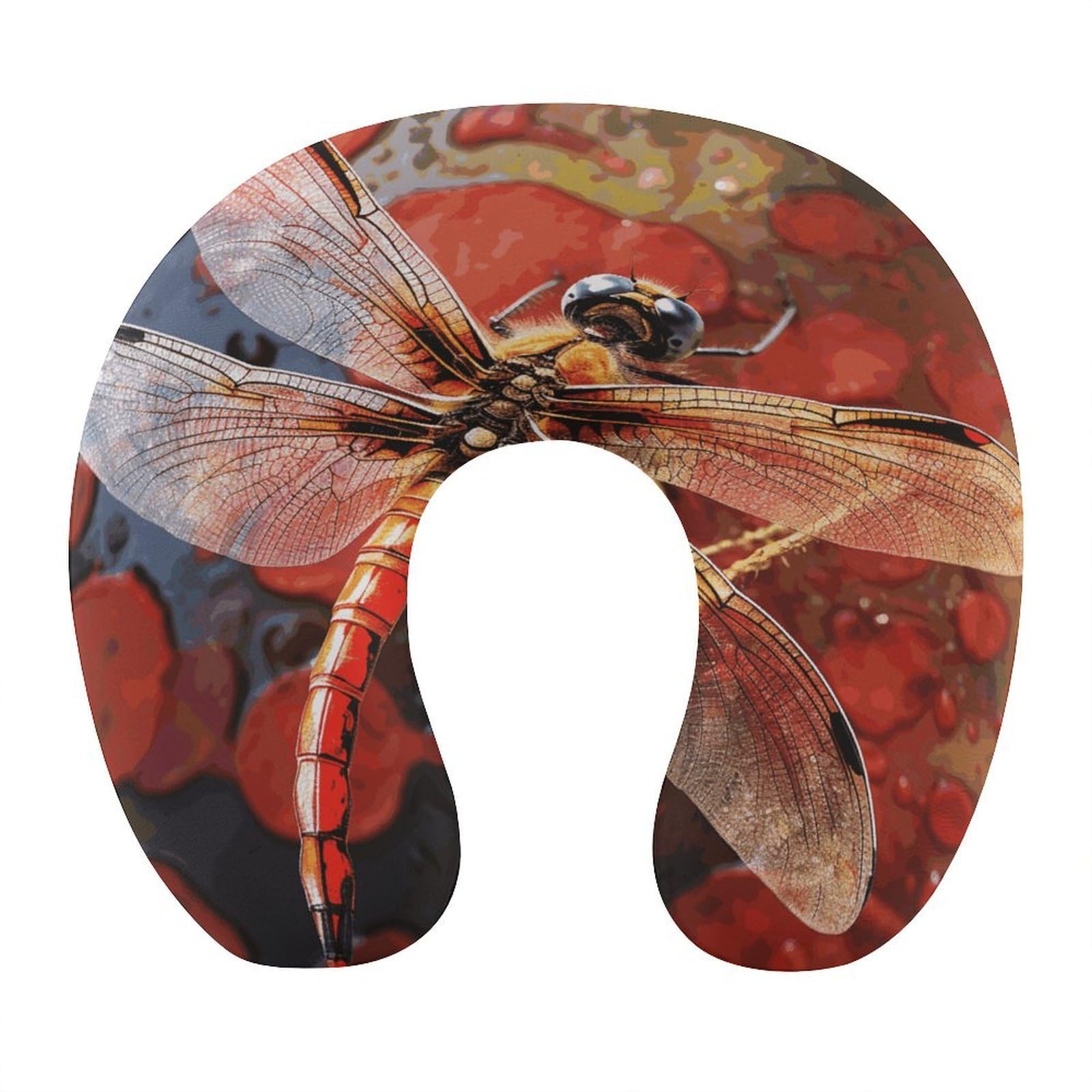 FekiLoot Red Dragonfly Travel Pillow,U Shaped Office Napping Pillow Support Neck and Head Comfortable Travel Neck Pillow U Shape Sleeping Essentials for Long Haul Flights