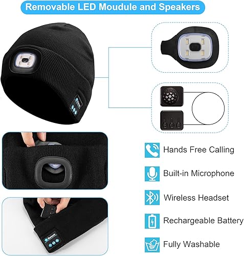 Miniatura 8 de Ocatoma Bluetooth Beanie Warm Hat with Light Headphone Unique Tech Gifts for Men Dad Him Teenage Christmas Stocking Stuffers