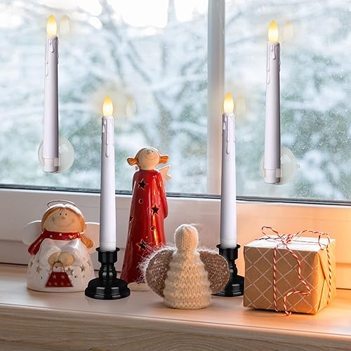 Miniatura 7 de Velas LED sin llama para ventana con temporizador remoto, 7.9 pulgadas, funciona con pilas, llama parpadeante flotante, candelabro extraíble negro y