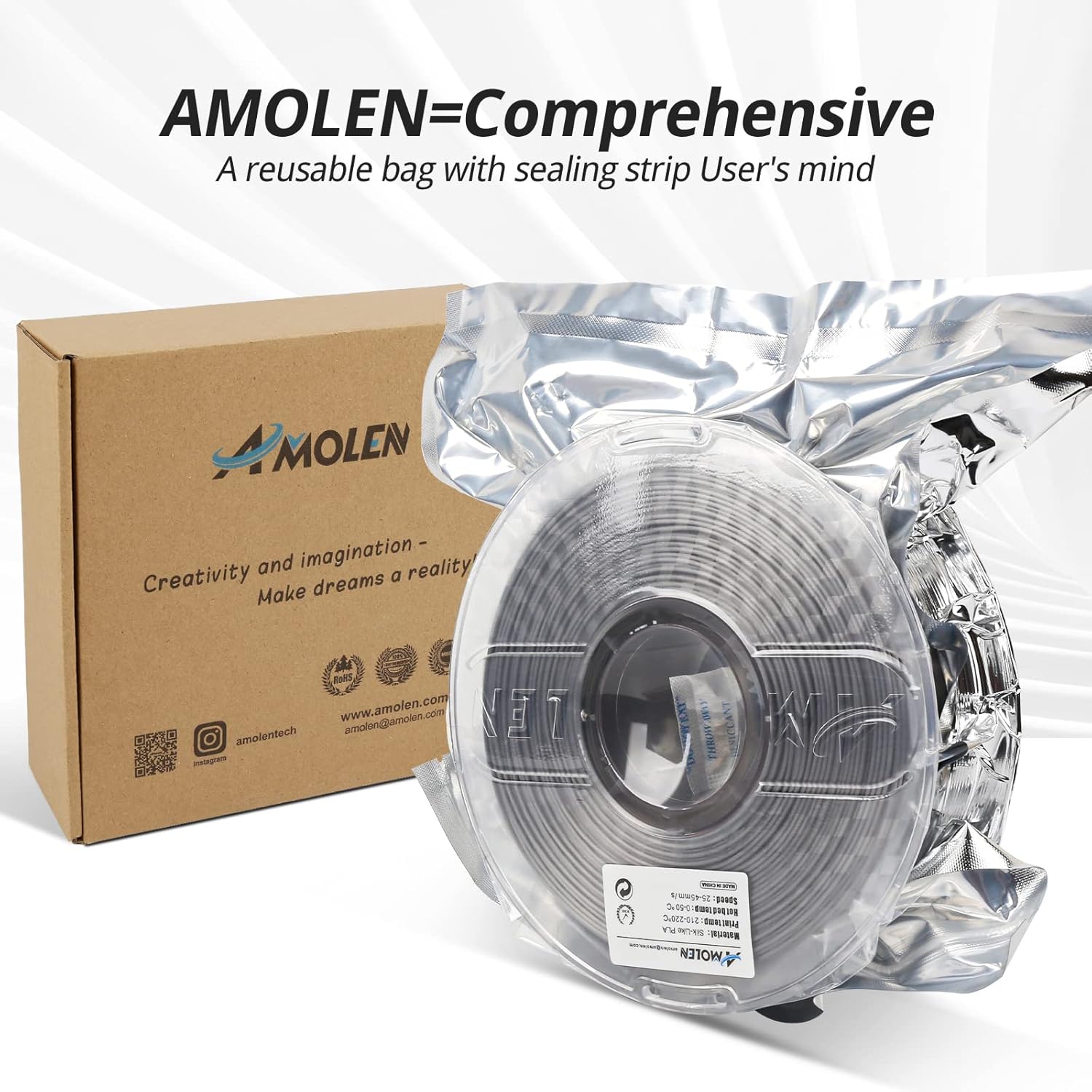 AMOLEN Silk PLA 3D Printer Filament Bundle, 1.75mm 3D Printer filaments, Shiny PLA Filament for 3D Printing