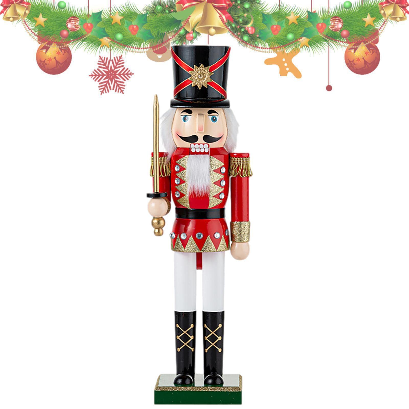 Petufun Red Nutcracker Decorations - 15Inch/38Cm Classic Nutcracker Figures Wooden Toys, Decorative Nutcracker Solider For Desktop Collectible Decor
