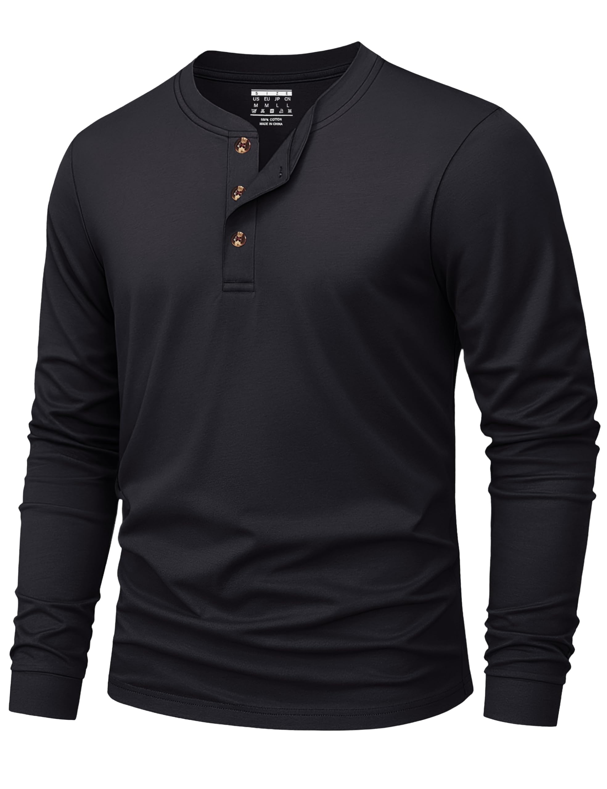 KEFITEVD Camiseta Algodón Hombre Henley Manga Larga Casual Cómoda Versátil