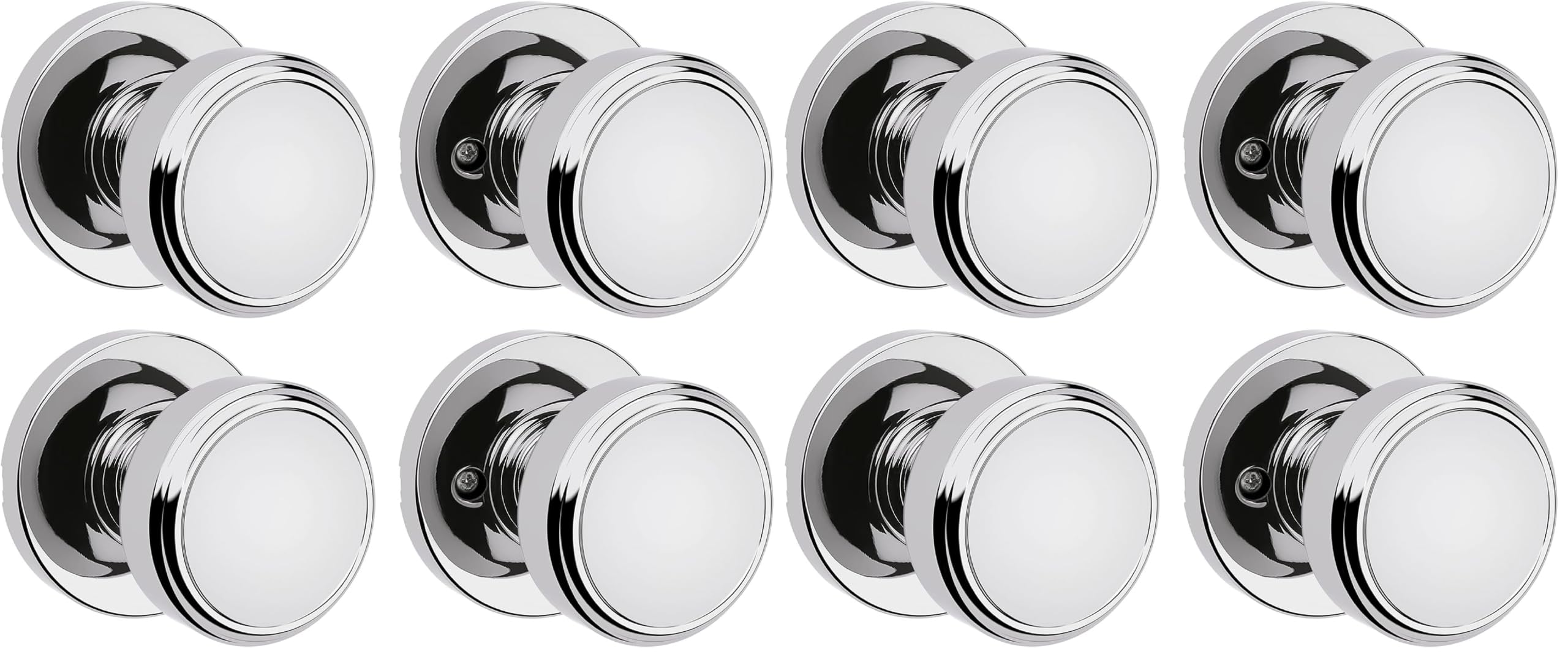 Kwikset Maven Interior Passage Door Knob, Handle for Closet and Hallway Doors, Round Non-Locking Doorknob in Polished Chrome, with Microban Protection (Pack of 4)