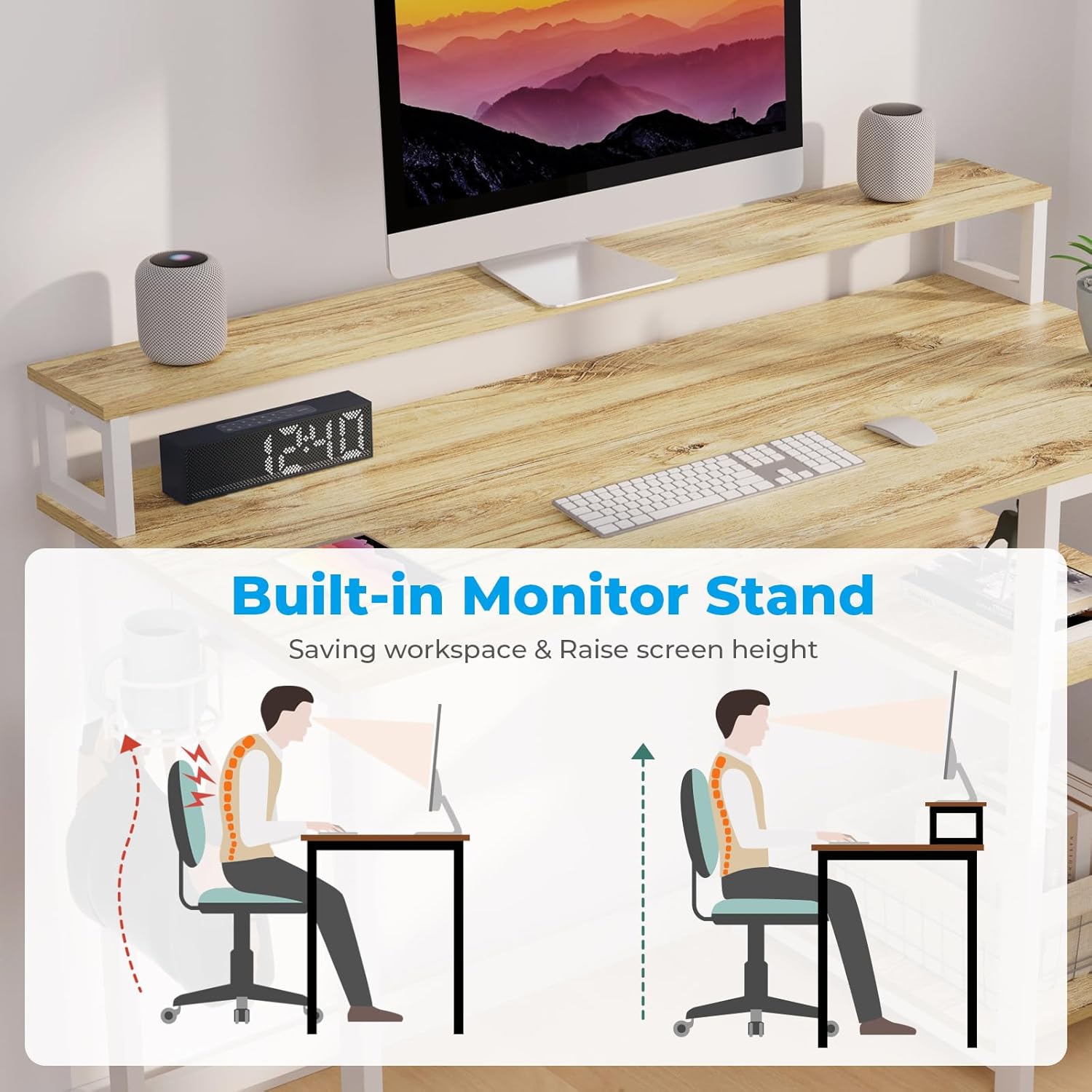 GreenForest Computer Desk with Built-in Monitor Stand
