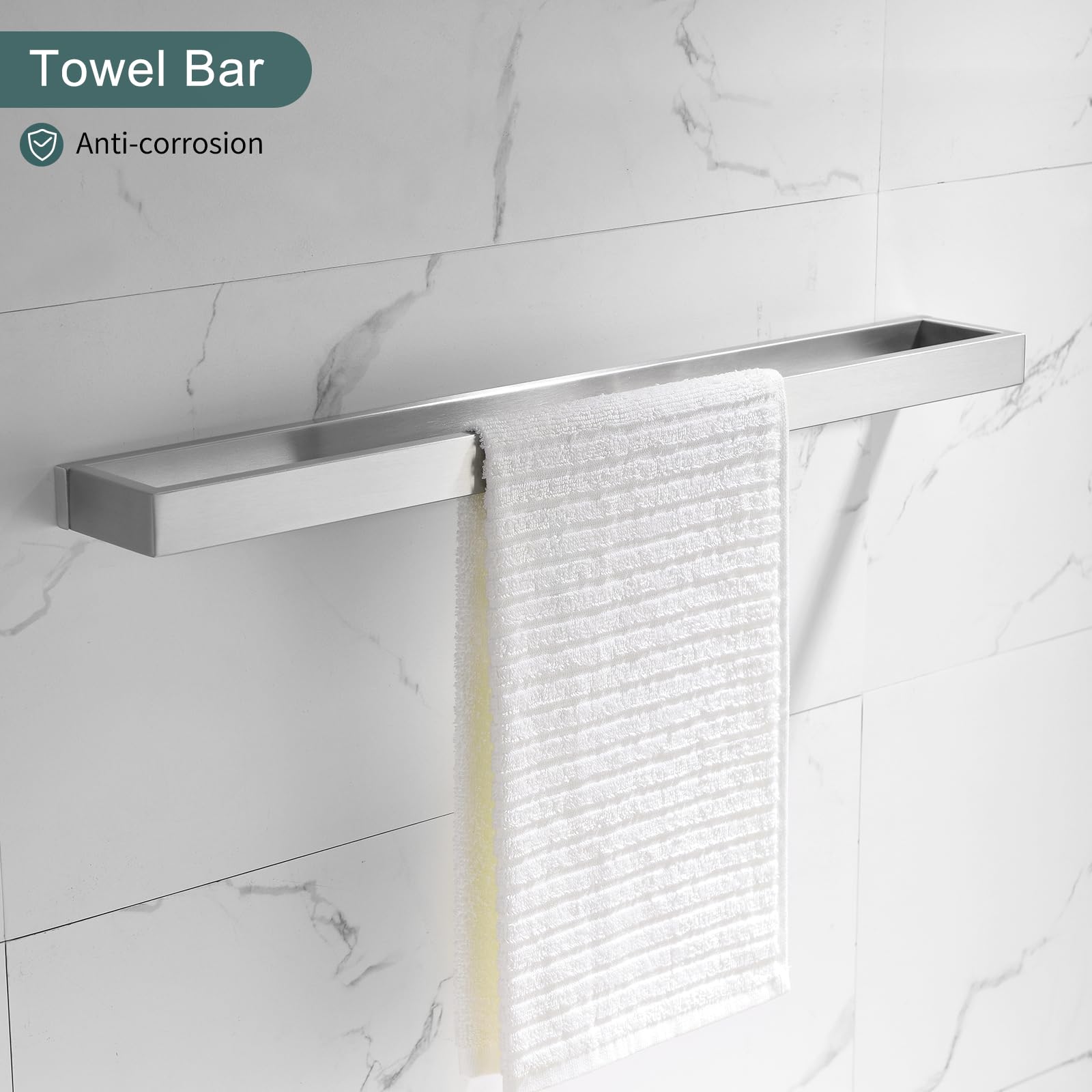 TNOMS Brushed Bathroom Hardware Accessories Set 4 Pcs Stainless Steel Wall Mounted Towel Bar Set, 23.6 Inch Towel Rack Set