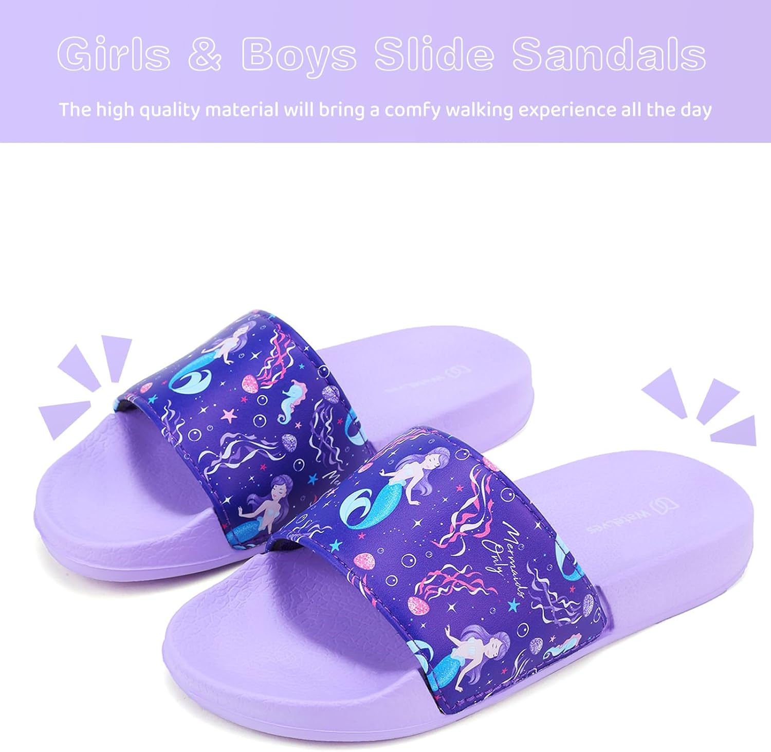 WateLves Girls & Boys Slide Sandals Kids Summer Slippers Slip On for Outdoor Beach Pool Shower (Little Kid/Big Kid) - Image 3