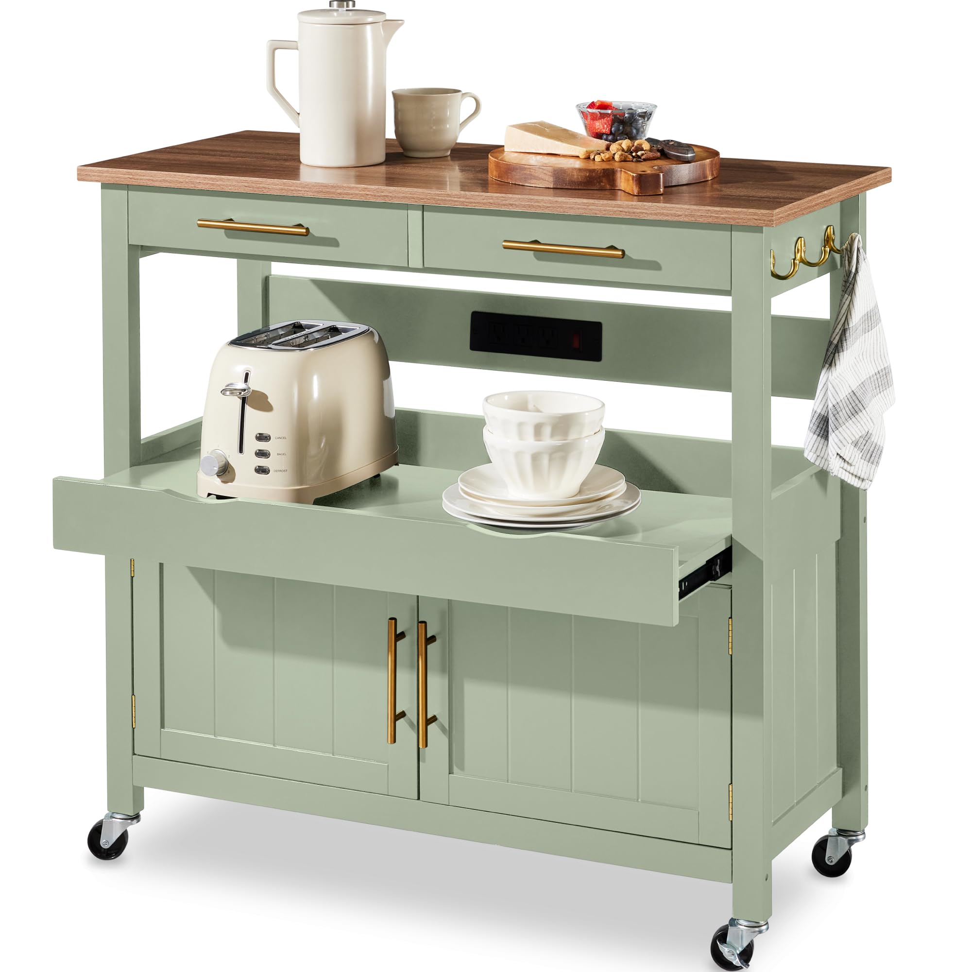 Best Choice Products 36in Large Rolling Kitchen Island Cart in Pistachio Green