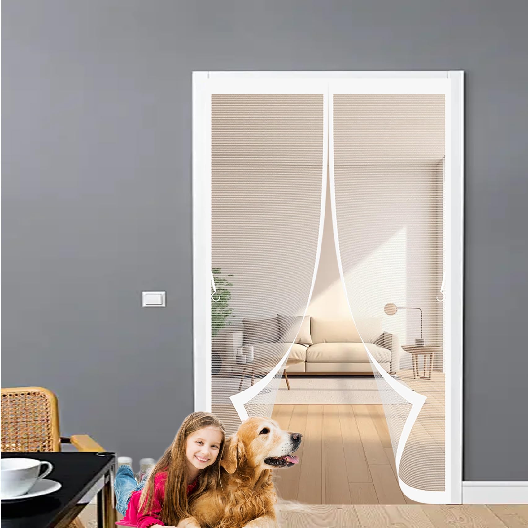 Moustiquaire aimantée pour porte de balcon et terrasse en été blanc