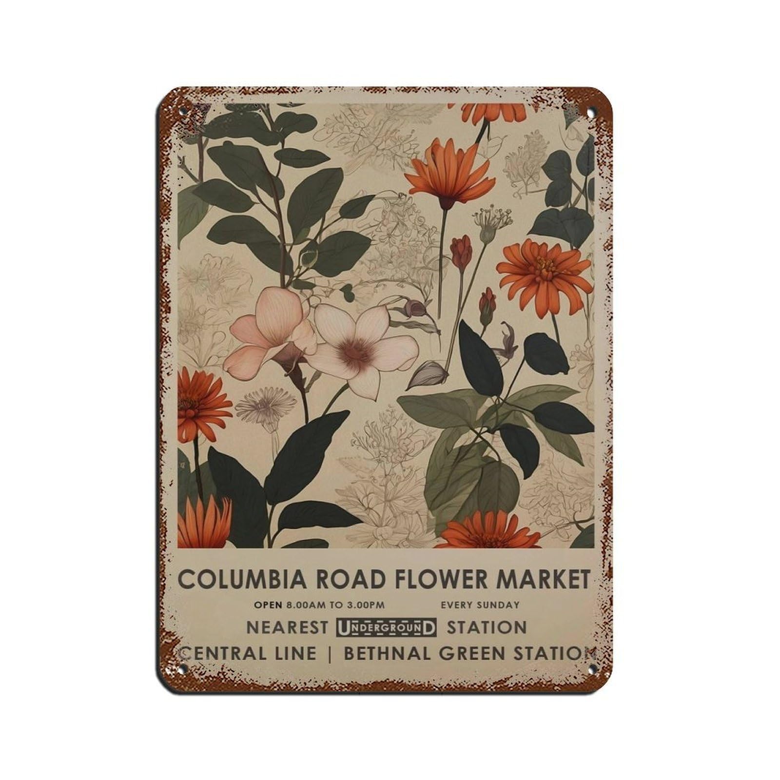 Columbia Road Flower Market Tin Sign Vintage Metal Pub Club Cafe Bar Home Wall Art Decoration Poster Retro 12x16inch(30x40cm)