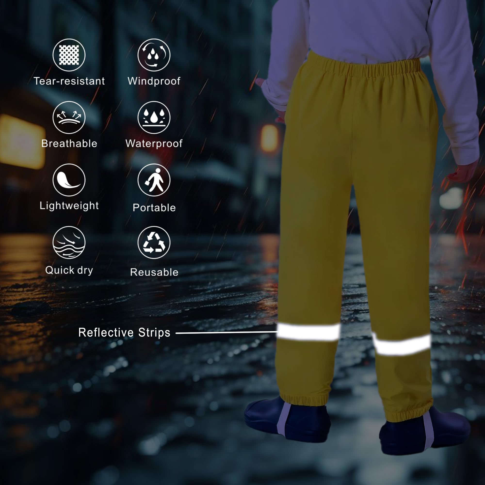 Pantalones Impermeables para Niños Niñas Pantalón de Lluvia Finos con Reflectantes Pantalones de Barro Ligeros Transpirable Secado Rápido Casual Sobrepantalón Caminando Ciclismo para 1-8 Años