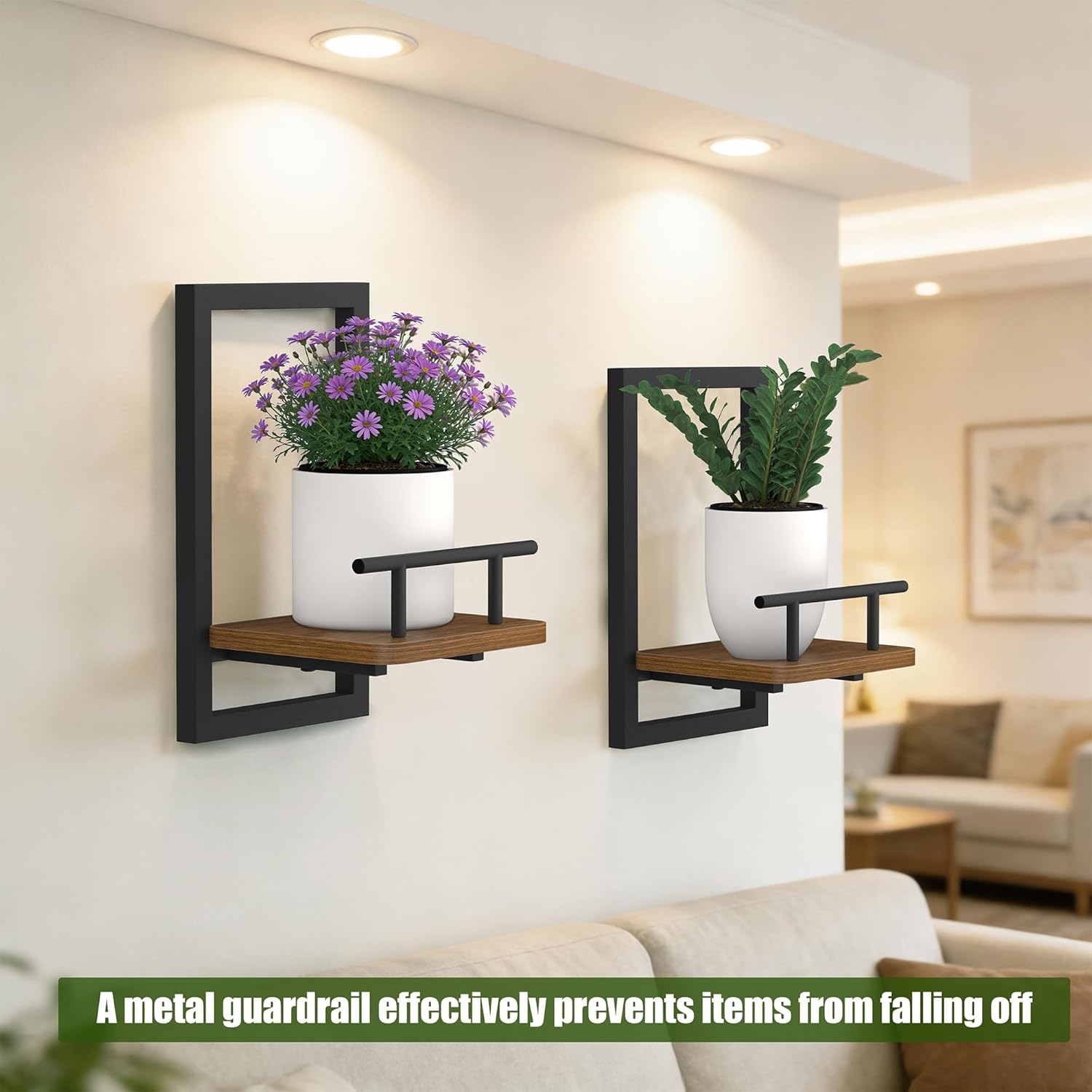 2-Pack Floating Shelves for Indoor Plants, Wall Mounted Storage Shelves for Bedroom, Living Room, Kitchen, Office, Bathroom Decor