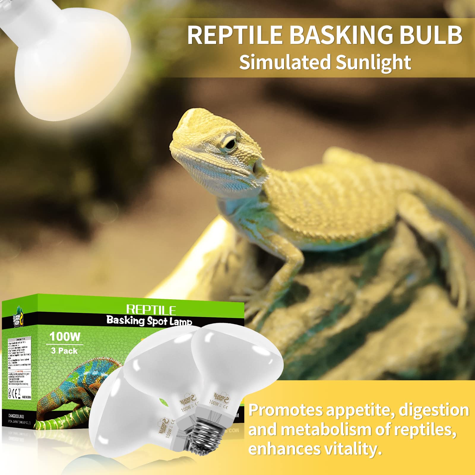 LUCKY HERP New Upgrade 3 Pack 100W Reptile Heat Lamp Bulb (3nd Gen, Safer), Amphibian UVA Heat Light Bulb, Reptile Basking Daylight Spot Lamp Bulb for Bearded Dragon, Lizard, Tortoise Heating Use - image 5
