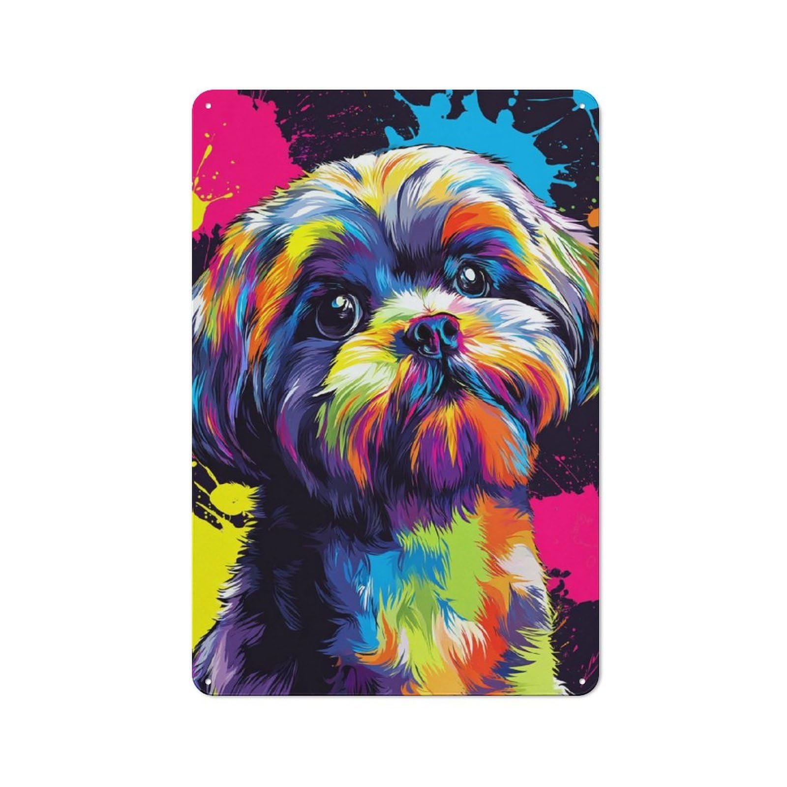 Junmoney Colorful Abstract Dog Art -8 Rustic Decorative Tin Sign 30X20cm, Cottage Wall Art For Cottage, Kitchen, Hallway Or Breakfast Nook