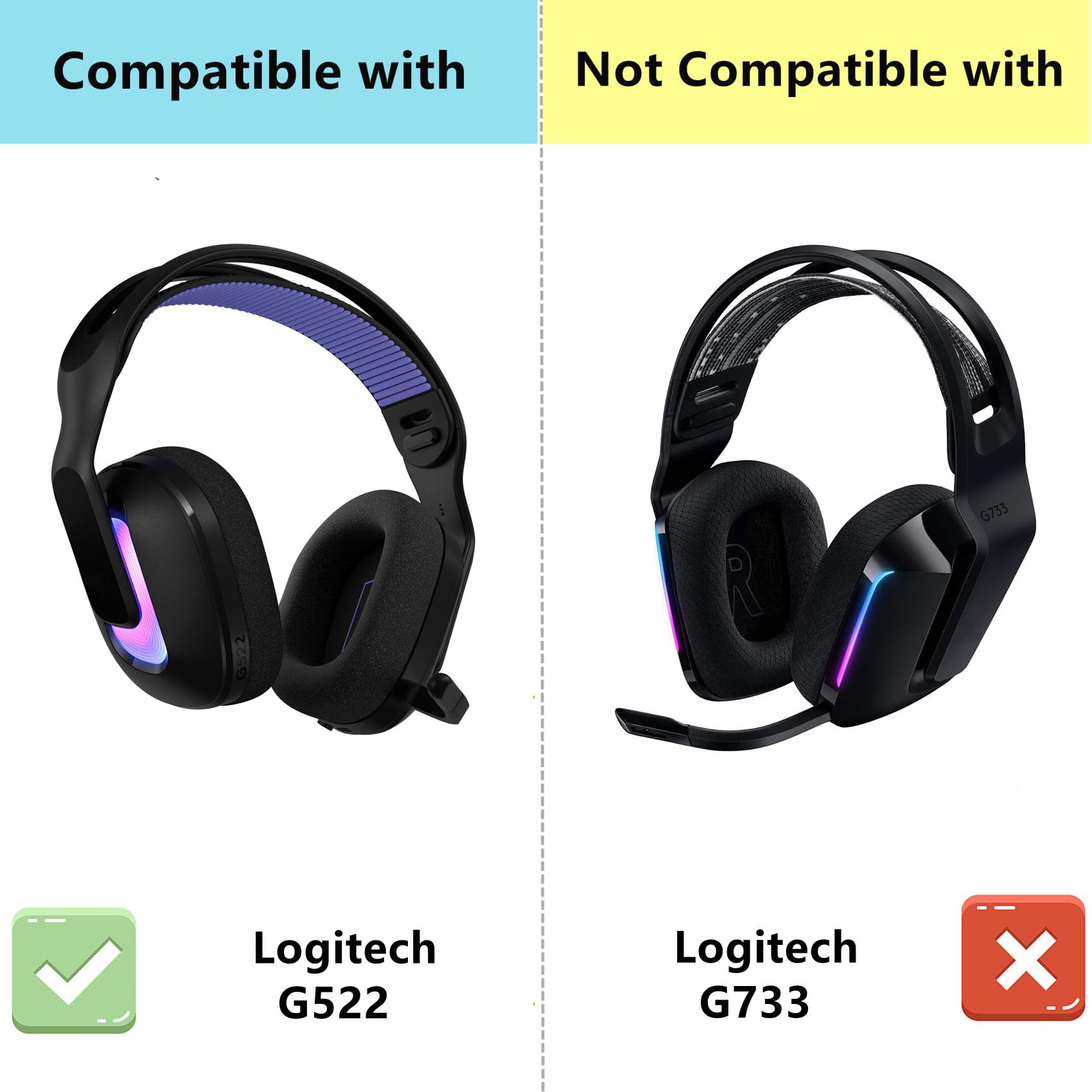 G522 wymienne nauszniki kompatybilne z bezprzewodowym zestawem słuchawkowym Logitech G522 Lightspeed do gier nauszniki poduszki do uszu tkanina pianka o wysokiej gęstości