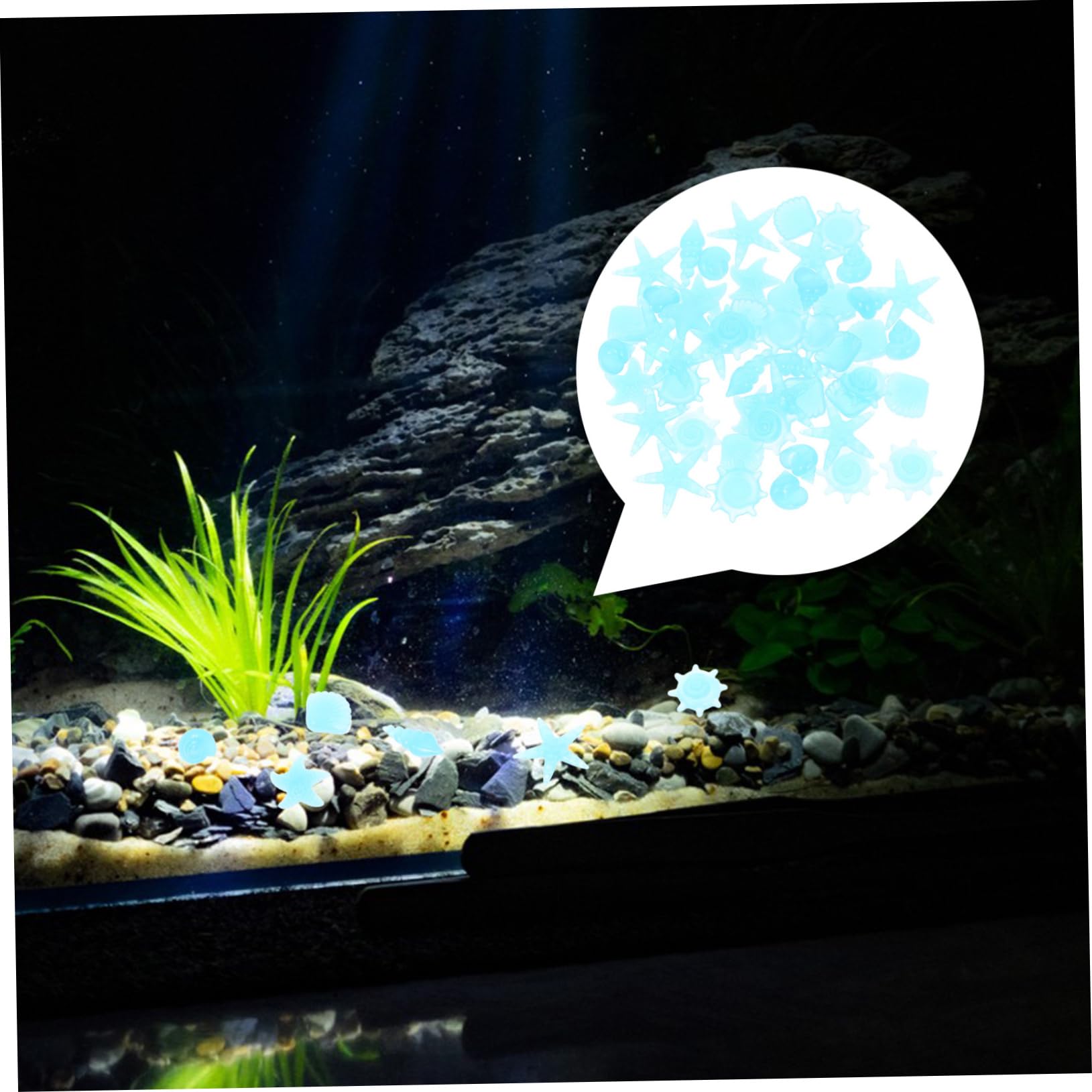 HOLIDYOYO 50Pcs Glow Dark Aquarium Rocks Luminous Ocean Theme Stones for Fish Tank Decor Garden Pathways and Decoration Easy to Clean Decorative Gravel