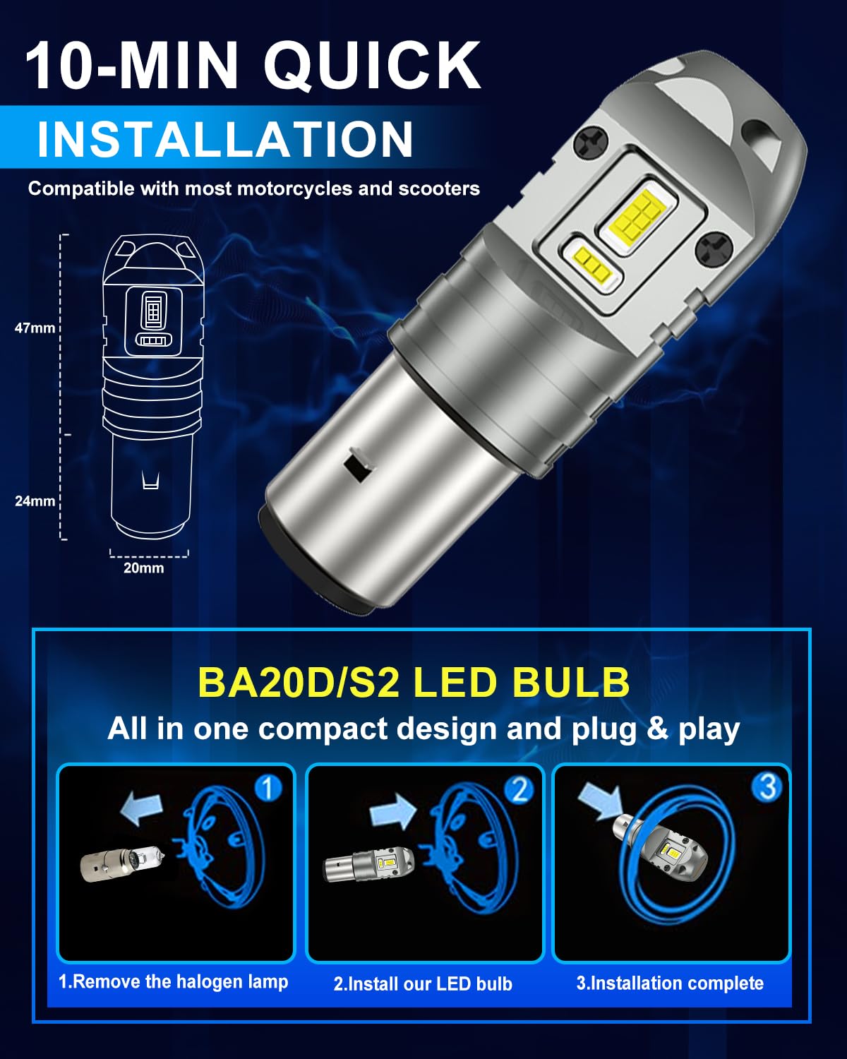 Lampadine LED BA20D S2 Per Moto - 12V 6000K Bianco, Per Abbaglianti E Anabbaglianti - Foto 3