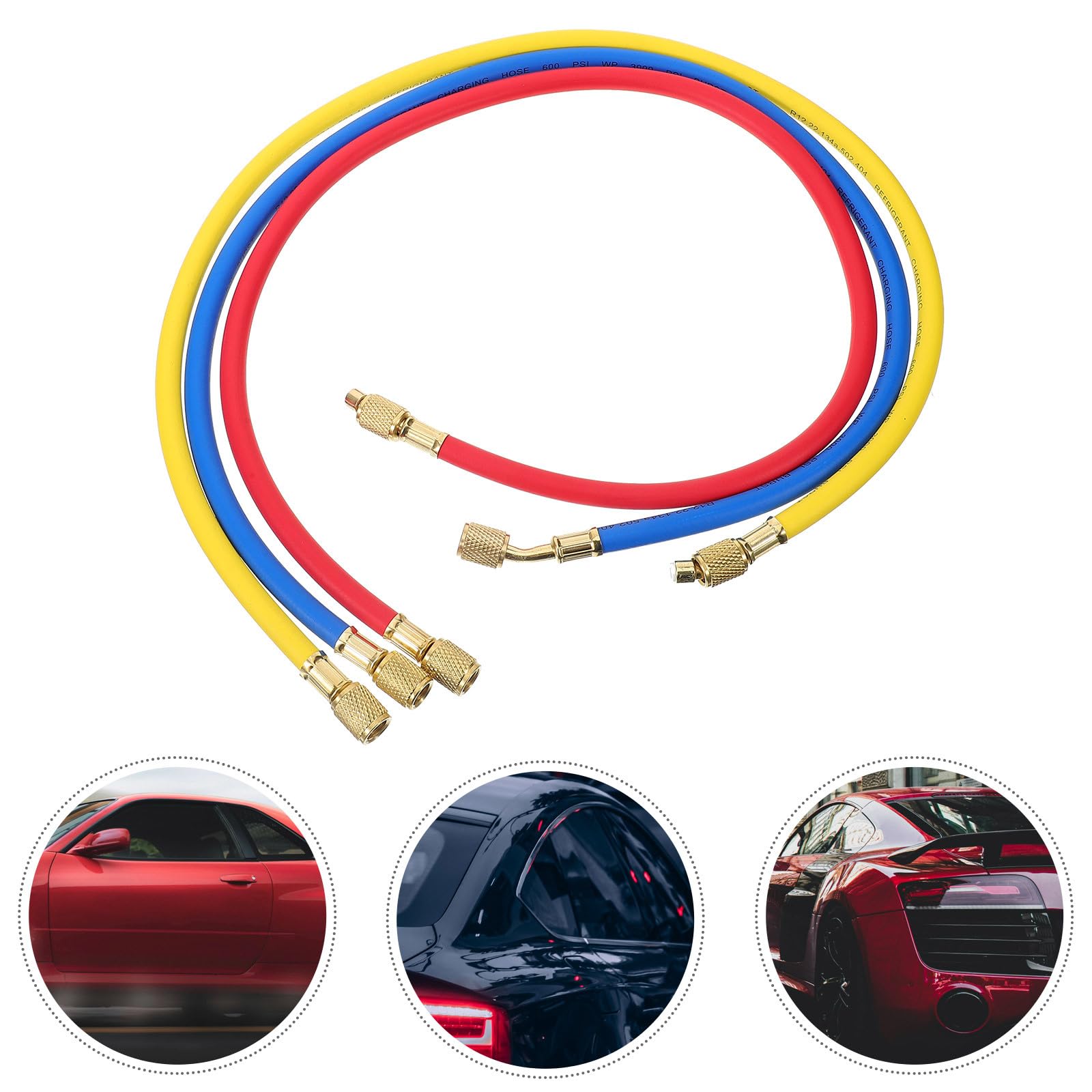 36 inch AC Charging Hose HVAC Refrigerant R12 R22 R404 R502 R134A Car Air Conditioning Refrigeration Tube 3000-600 PSI Standard 1/4" SAE Hose Gauge Hose With Fittings (Blue)