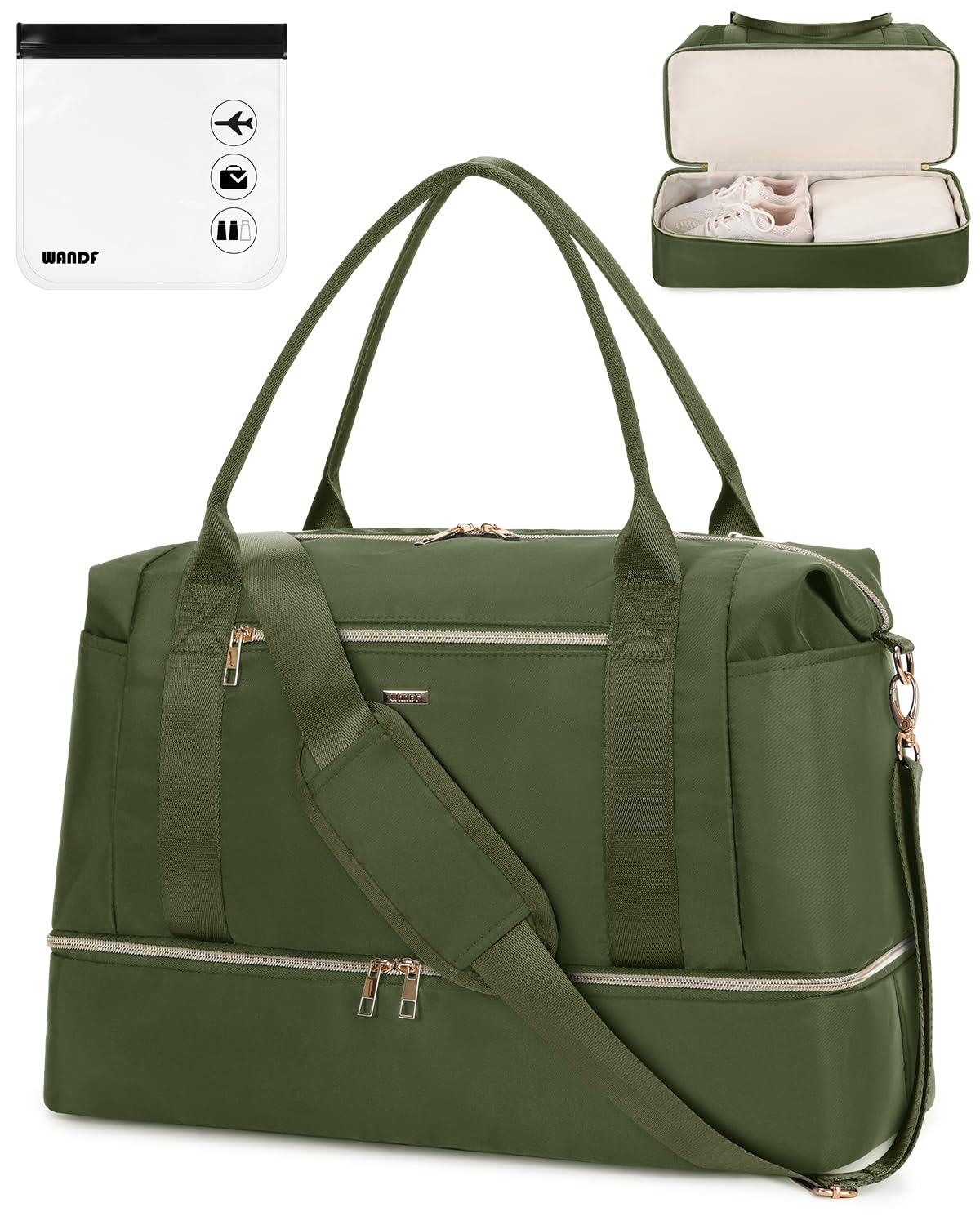 WANDF For Spirit Airlines Personal Item Bag 18x14x8 Underseat with Wet Pocket & Shoe Compartment & Tsa Approved Toiletry Bag