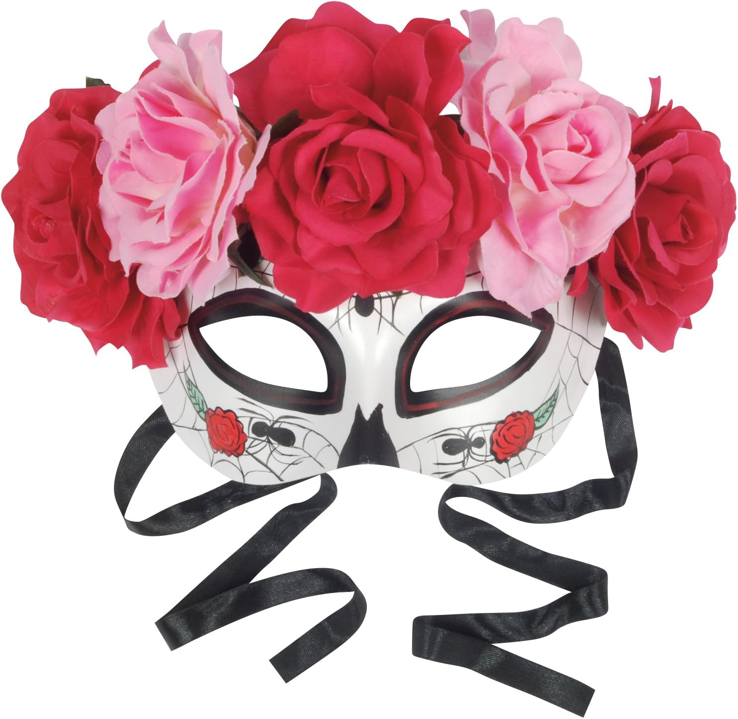 Loftus International Star Power Day of The Dead Sugar Skull Half Mask W Roses, White Multi, One-Size Novelty Item