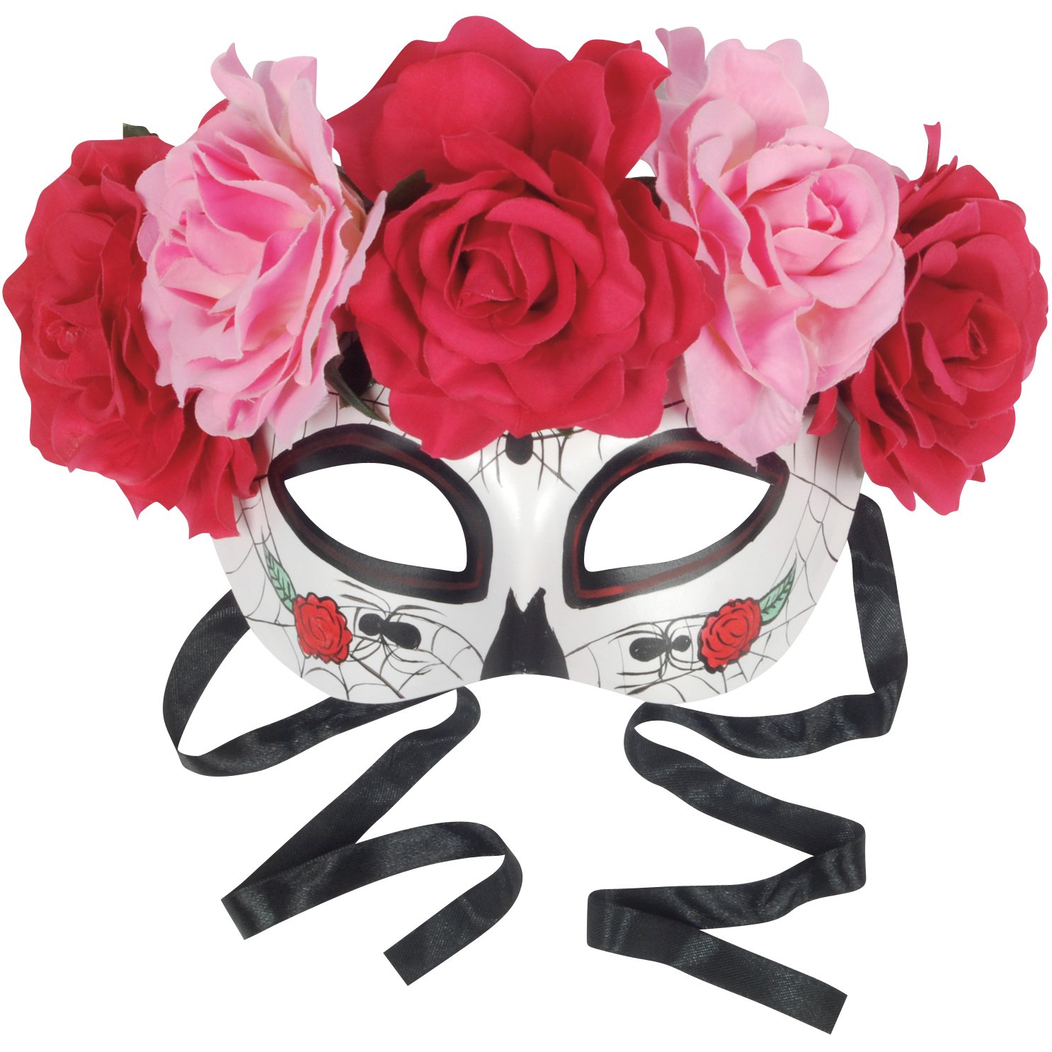 Loftus International Star Power Day of The Dead Sugar Skull Half Mask W Roses, White Multi, One-Size Novelty Item
