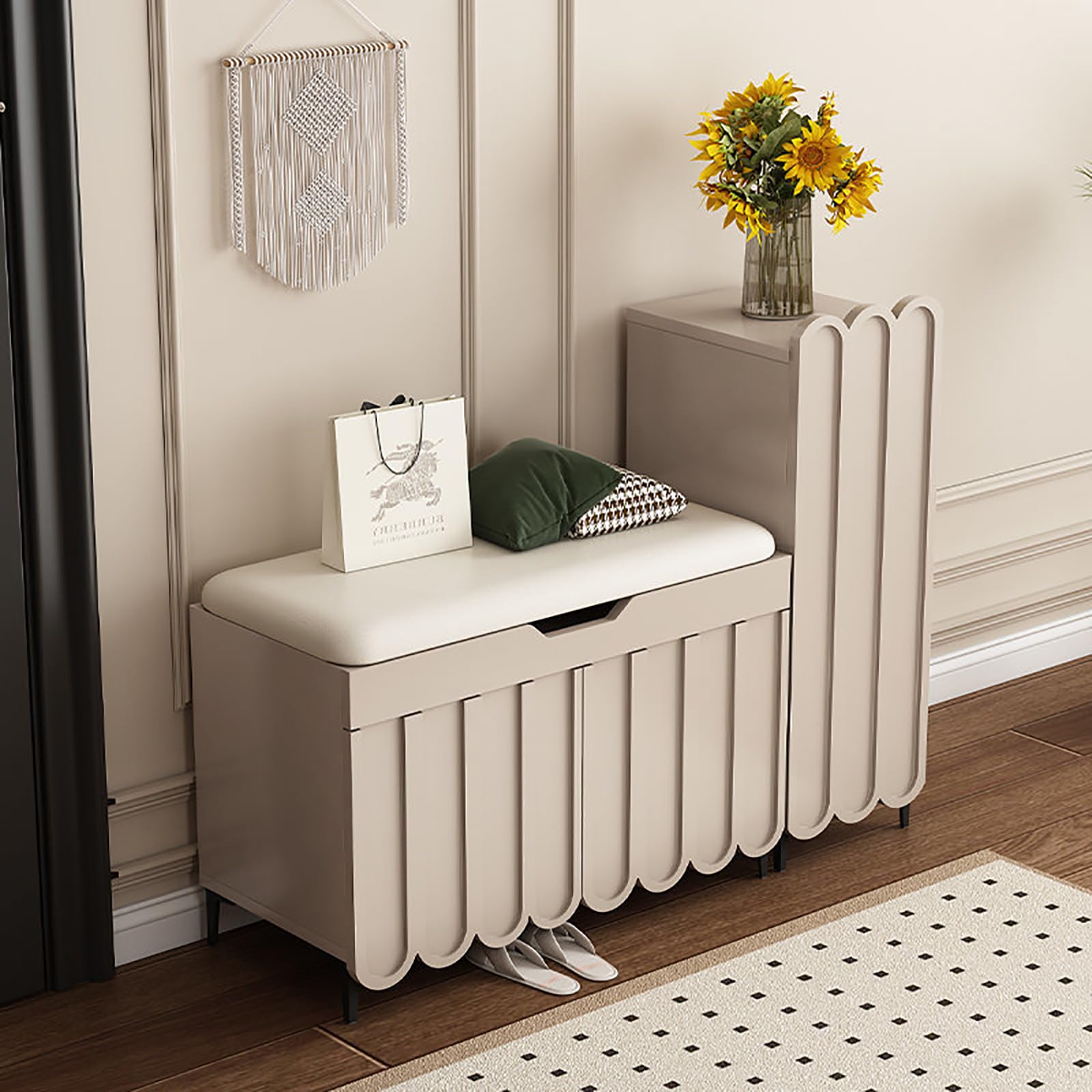 Slish - Zapatero de madera con parte superior elevable, estantes acolchados y puertas, perfecta entrada (80 + 30 cm de ancho)
