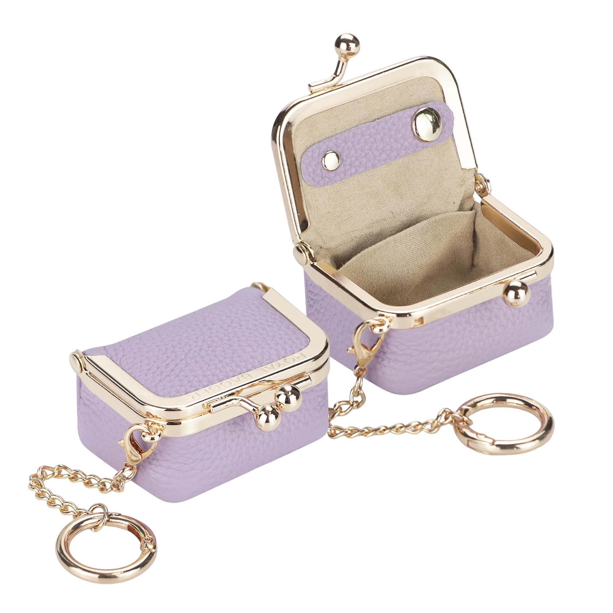 Royal Bagger Echte Kuhleder Mini Schmuck Box Frauen Münze Tasche Einfarbe Kuss Schloss Wechsel Beutel Casual Stil Kleine Aufbewahrungstasche für Frauen 1894 (Hellviolett 2)
