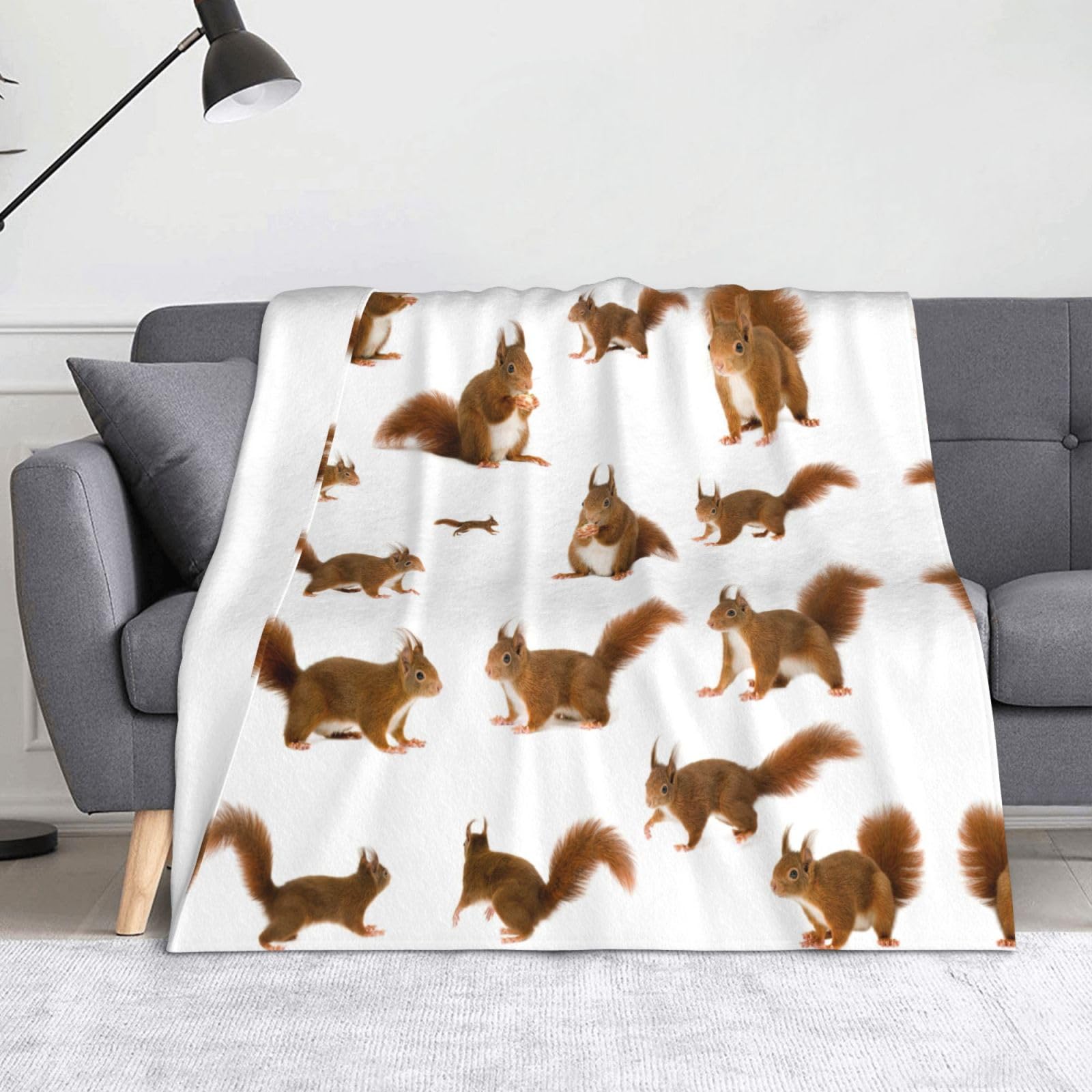 Couverture flanelle écureuil mignon plaid peluche léger 152x127cm