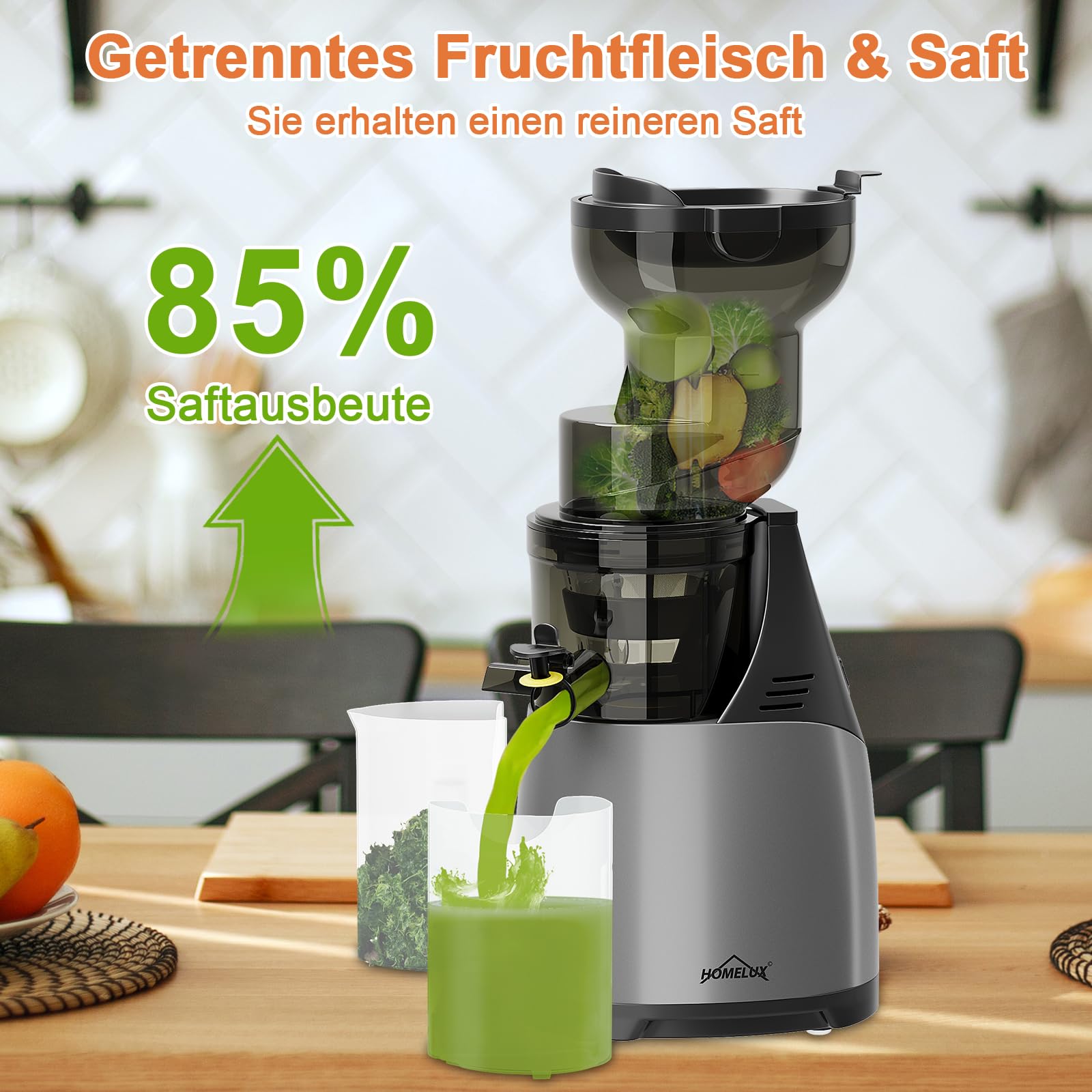 HOMELUX Extracteur de Jus 150 W, Rendement de jus élevé - Sans BPA