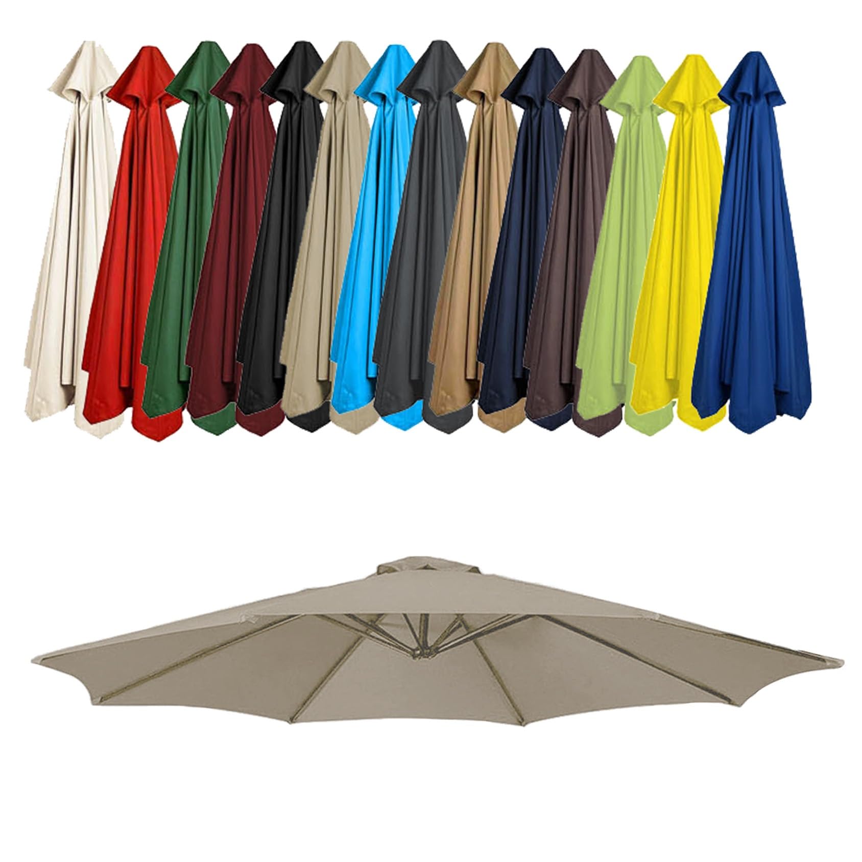 GZDXBF Patio Umbrella Replacement Canopy, Parasol Canopy Cover For 200cm/270cm/300cm +6 Arms/8 Arms Parasol, Uv-Resistant, Waterproof, Washable(Color:Top color,Size:6 ribs: 2.7m/8.8ft) — image 1