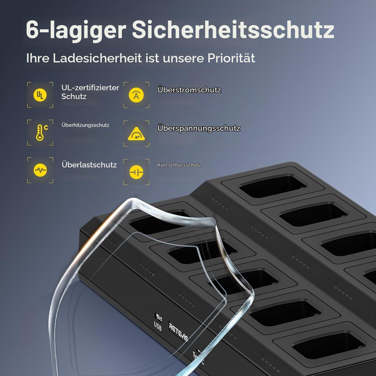 Retevis H777H Funkgerät, Funkgeräte mit Bildschirm,10-in-1 Ladegerät 10 STK | Lizenzfrei PMR Funkgerät mit Headset, Funkgeräte Reichweite für Sicherheit, Kommerziell