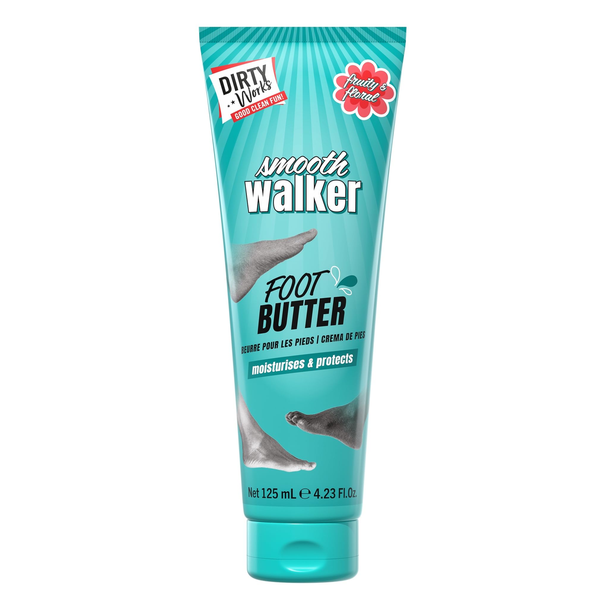 Dirty Works Smooth Walker Foot Butter, 125ml, Vegan Foot Balm with Peppermint & Tea Tree Oil, Deep Moisturizing Cream for Dry, Cracked Heels & Tired Feet