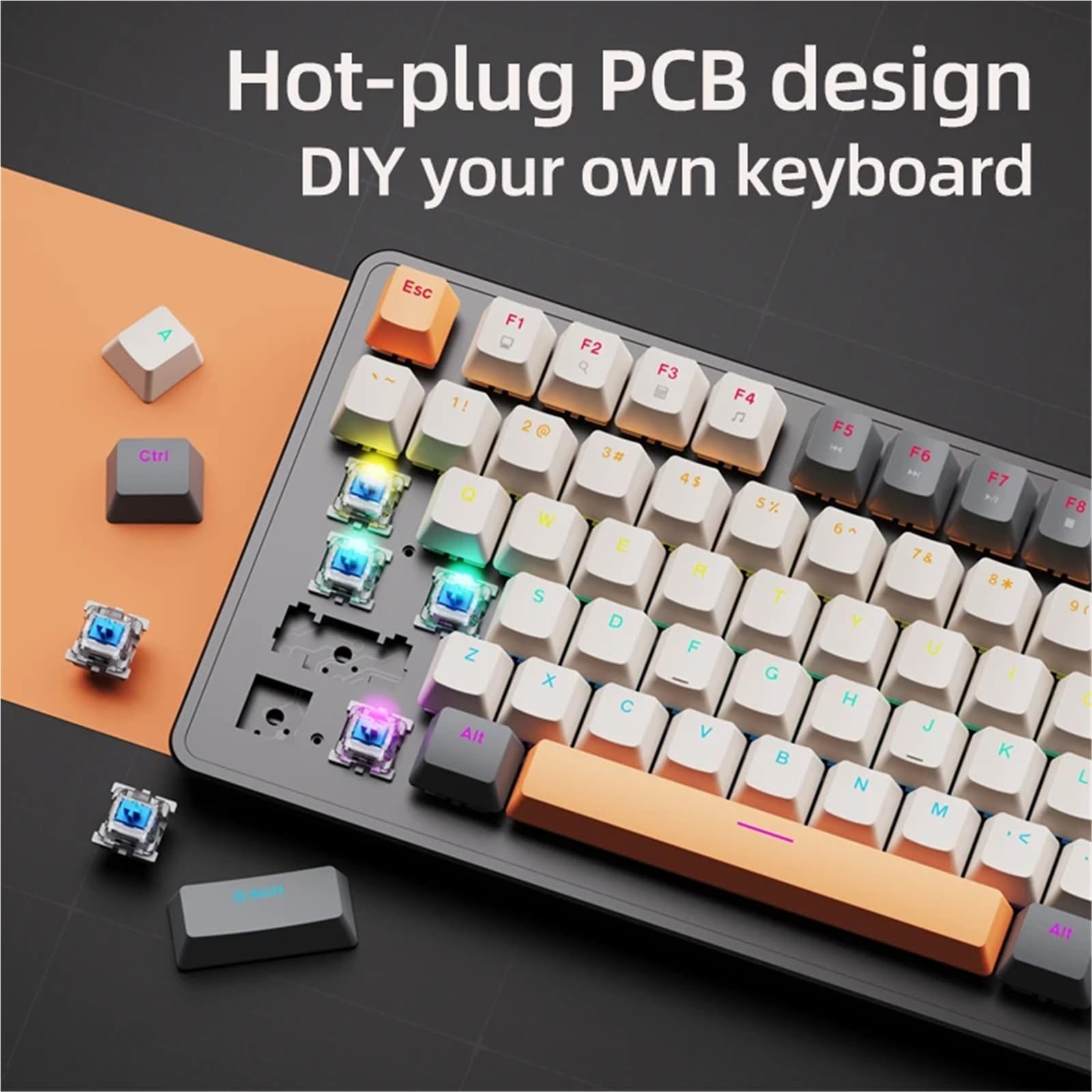 Compatible avec clavier de jeu mécanique filaire APAYADO K82, remplaçable à chaud, bouton multimédia, rétroéclairage transparent, touches ABS (interrupteur bleu, kit myrtille)