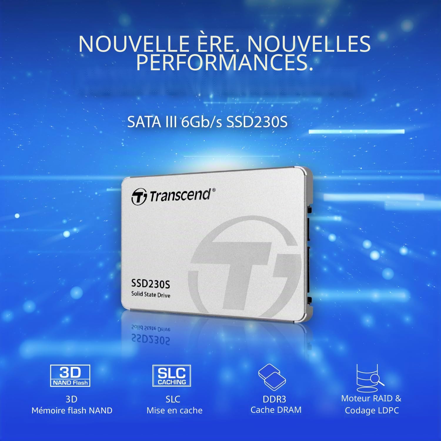 Transcend SSD230S SSD Interne 128GB 2,5" SATA III 6 Go/s 3D TLC NAND avec Cache DRAM - TS128GSSD230S