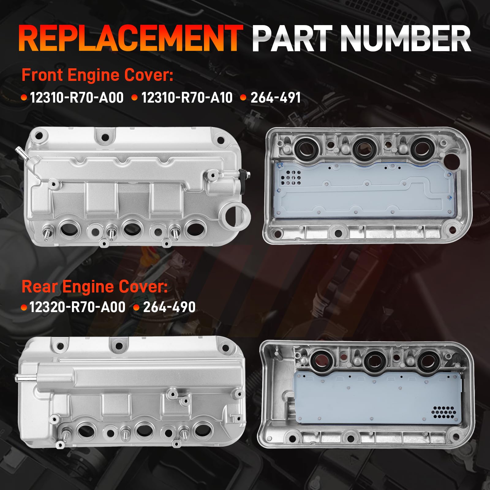 Aluminiowa osłona zaworu silnika z przodu i z tyłu, kompatybilna z Honda Accord Odyssey Crosstour Pilot Ridgeline 2008-2017, Acura TL RDX 2012-2015, 3,5 l V6, zamiennik # 12310R70A00