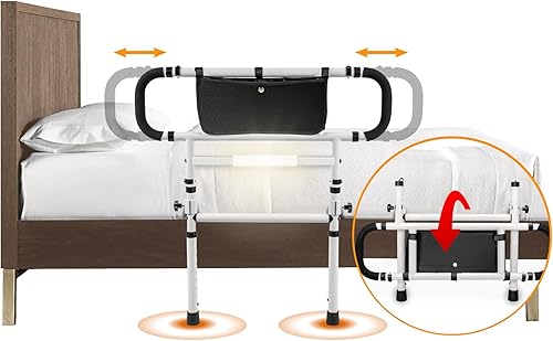 Rieles de cama para adultos mayores con alturas ajustables y asas laterales extensibles, barra de asistencia de cama plegable para prevención de