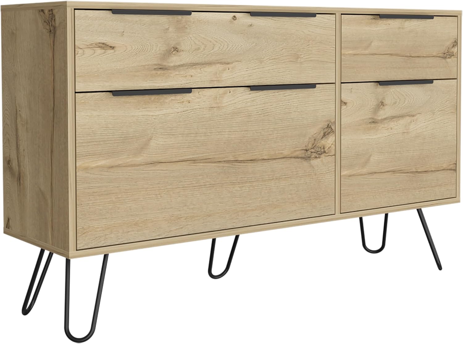 Tuhome Augusta Double Dresser with Four Spacious Drawers, Modern Hairpin Metal Legs, Wide Superior Top for Décor and Storage, Contemporary Bedroom Organizer for Clothes, Accessories