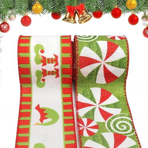 Miniatura 6 de 2 rollos de cintas de Navidad con borde con alambre de 10 yardas, cintas de arpillera con purpurina rosa de 2.5 pulgadas, cinta de copo de nieve