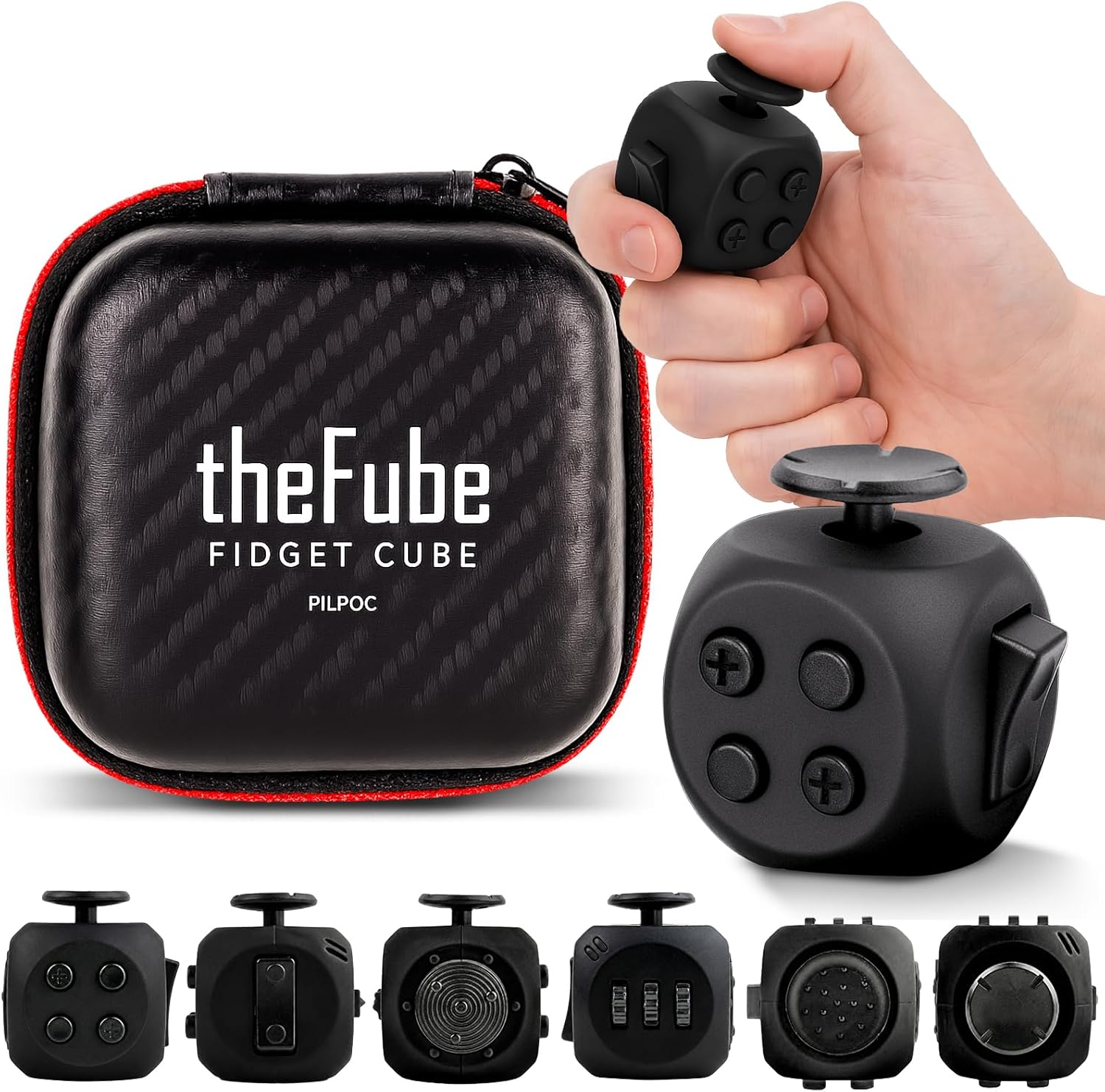 PILPOC theFube Fidget Cube, 6-Sided Stress Relief Infinity Cube for Adults & Kids, Boosts Concentration, Mindfulness Aid, Silent & Audible Modes, Stocking Suffers for Boys, Kids and Adults (Midnight)