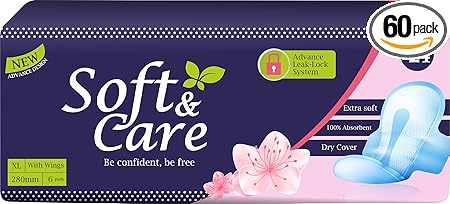 Soft & Care Sanitary Pads Regular Size (Pack of 6) Combo of 10 Packets, Count 60
