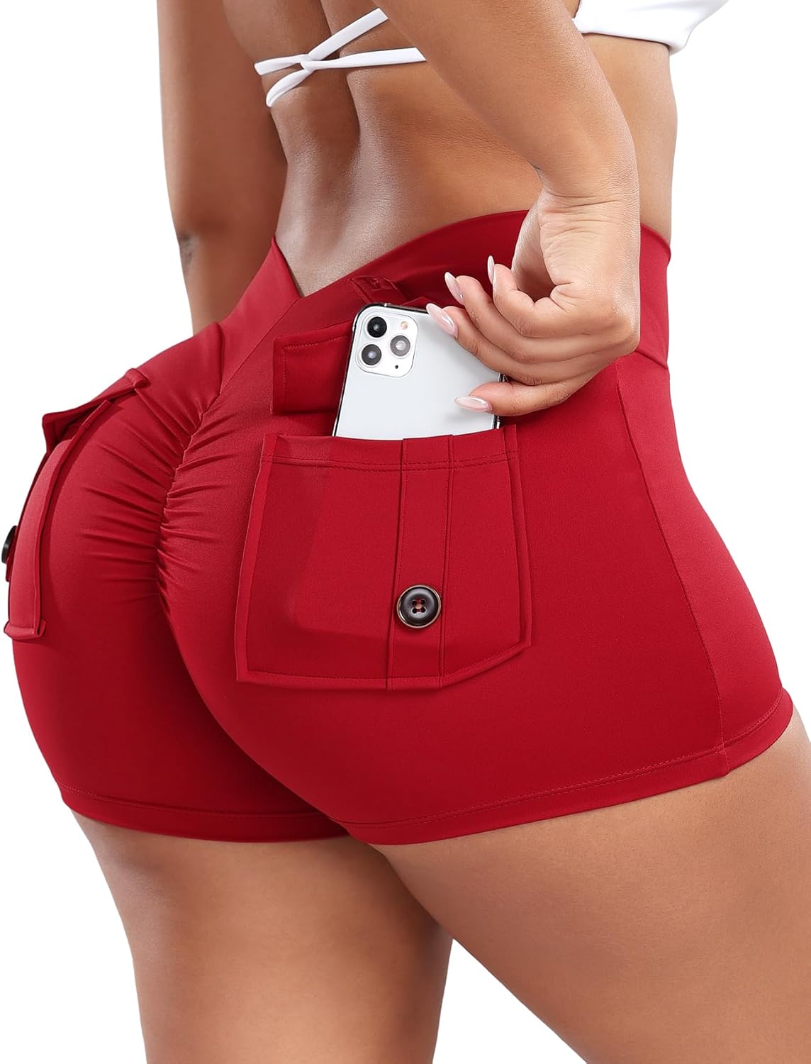 SEASUM Women Pocket Shorts 3"/4.5" Scrunch Butt Workout Cargo Shorts V Waist Yoga Booty Lifting Gym Bottom